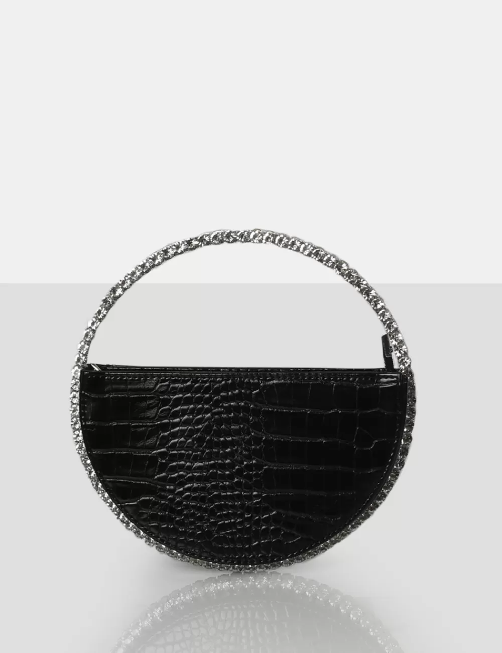 Cheap Public Desire The Alessia Croc Circle Diamante Mini Handbag Black