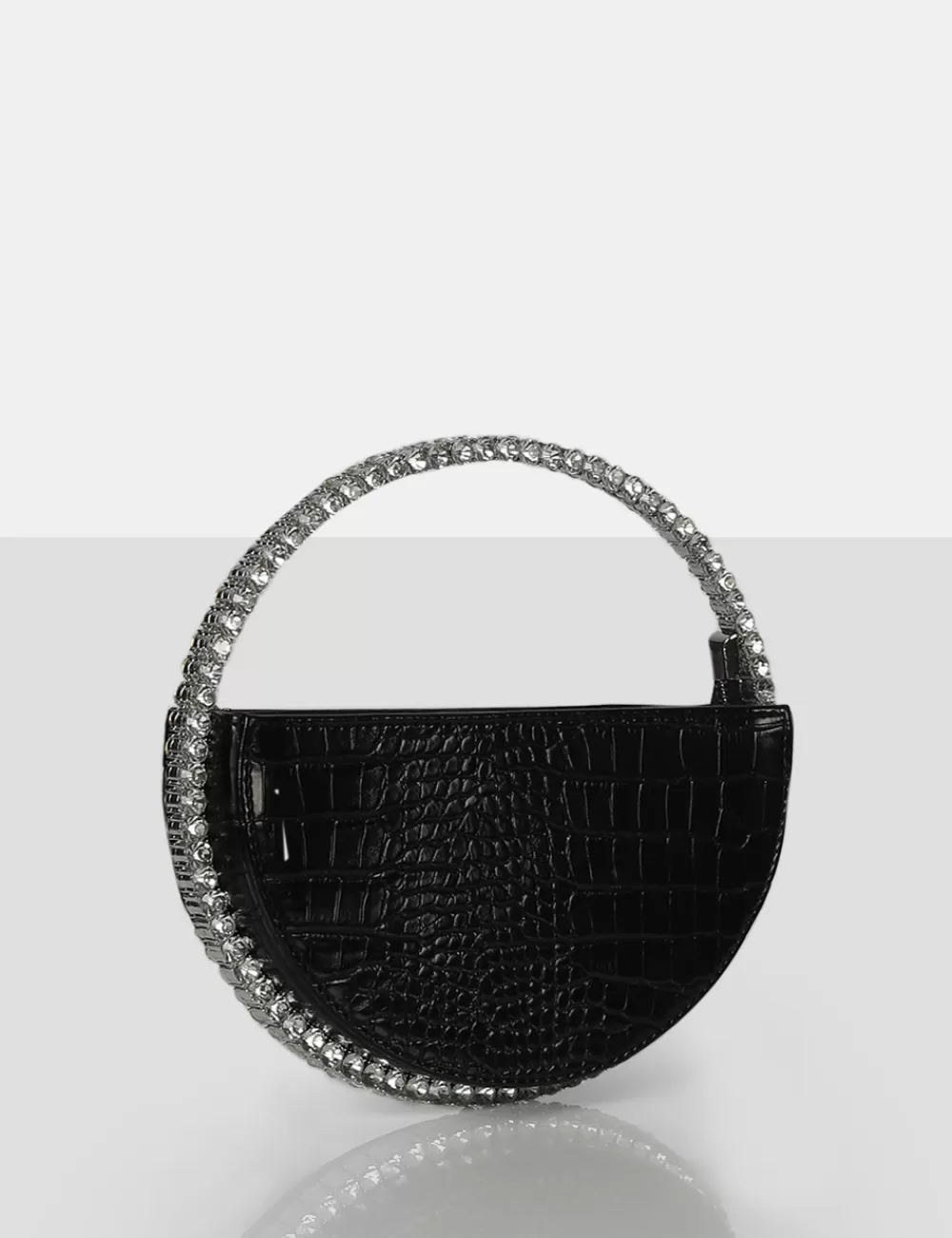 Cheap Public Desire The Alessia Croc Circle Diamante Mini Handbag Black