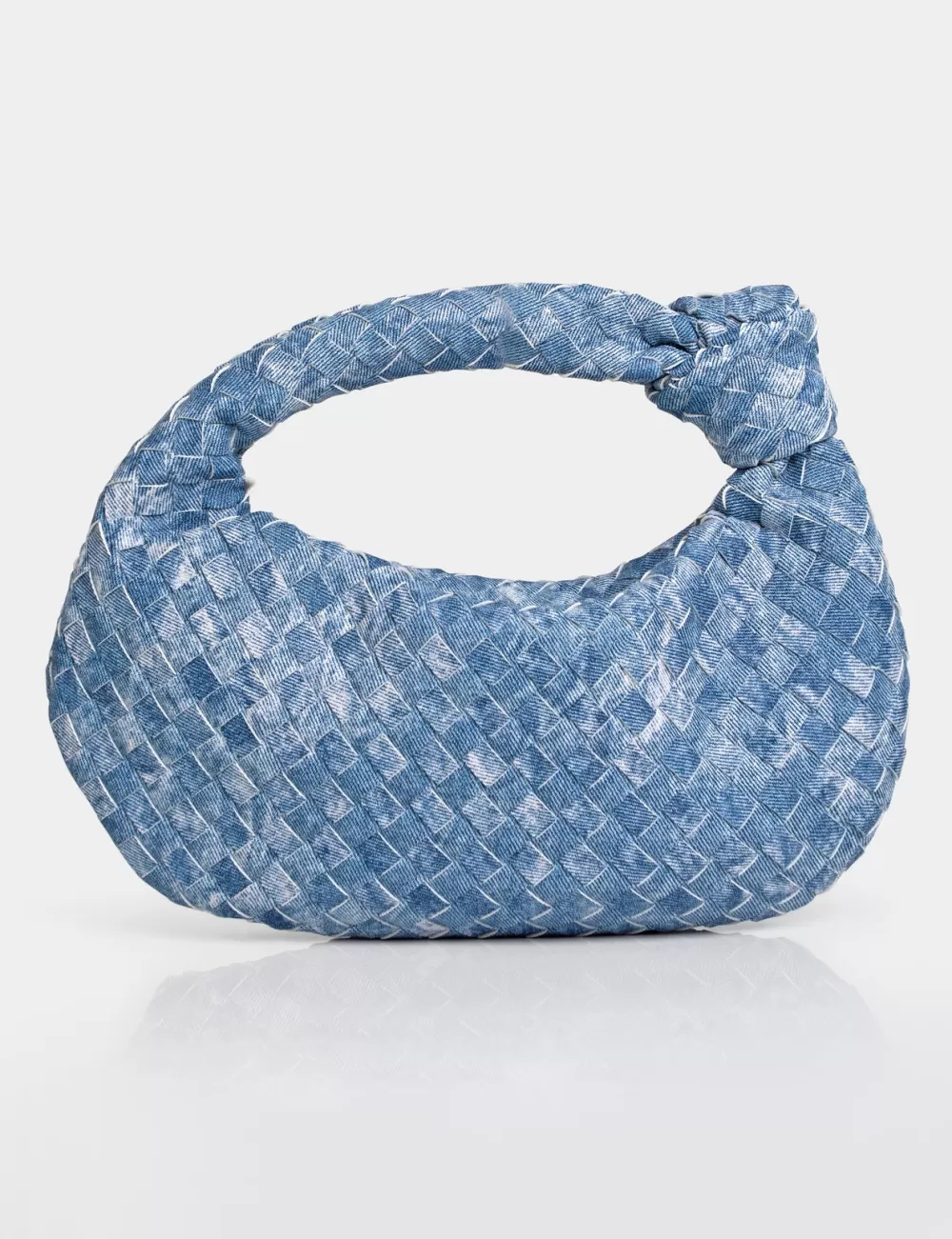 Clearance Public Desire The Blame Denim Woven PU Knot Detail Mini Grab Bag Blue