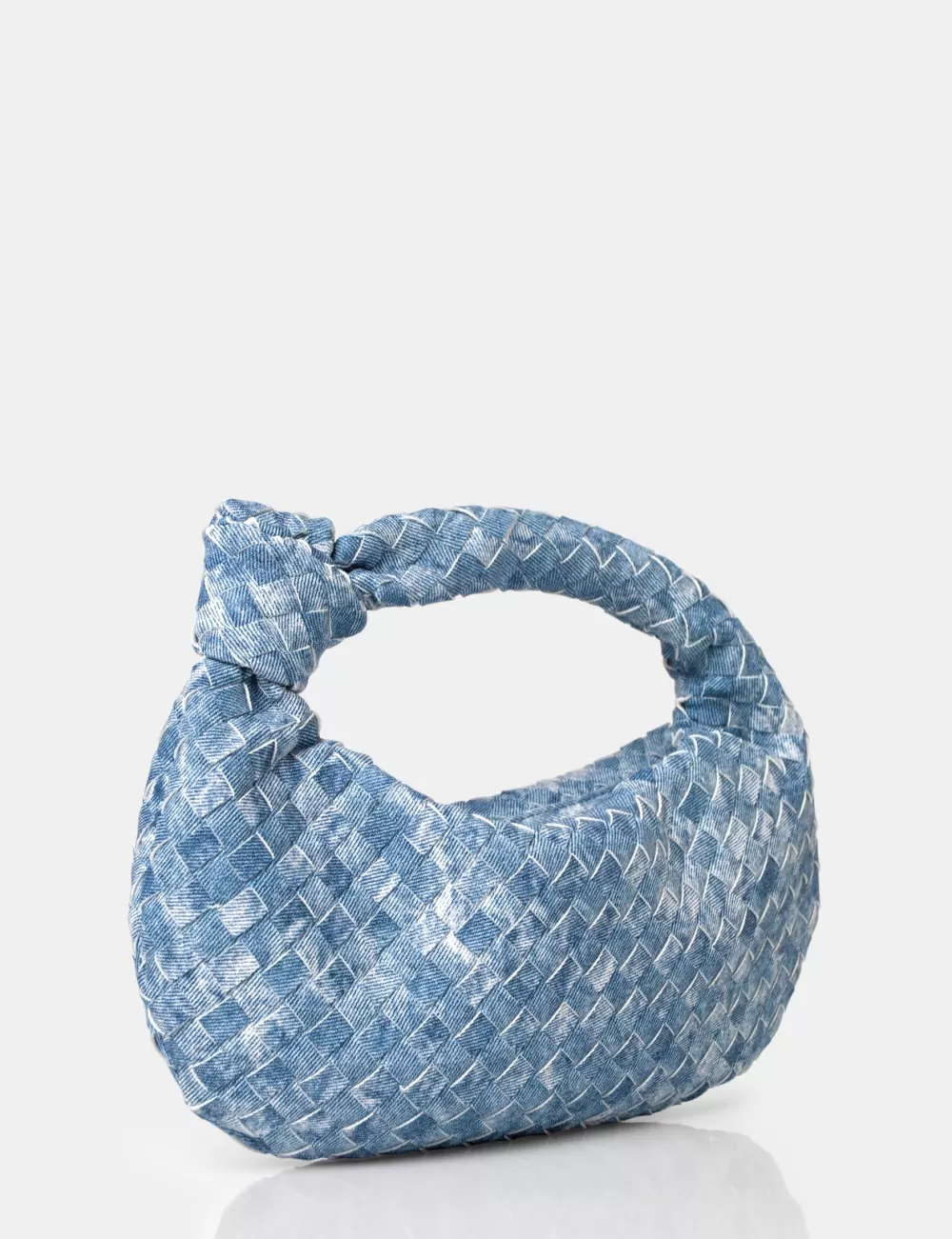 Clearance Public Desire The Blame Denim Woven PU Knot Detail Mini Grab Bag Blue