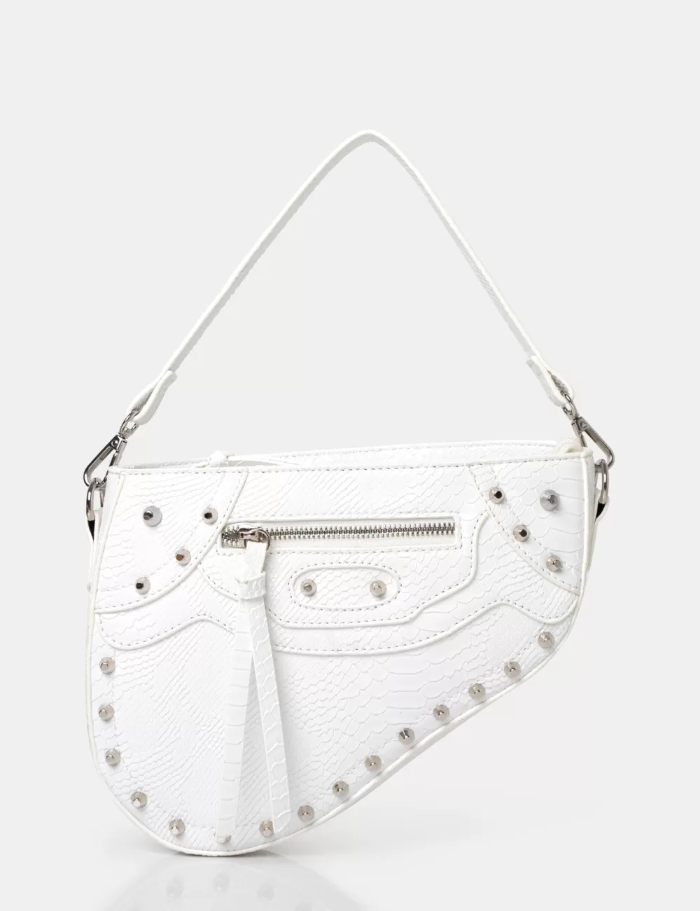 Sale Public Desire The Fox Croc Studded Saddle Shoulder Bag White