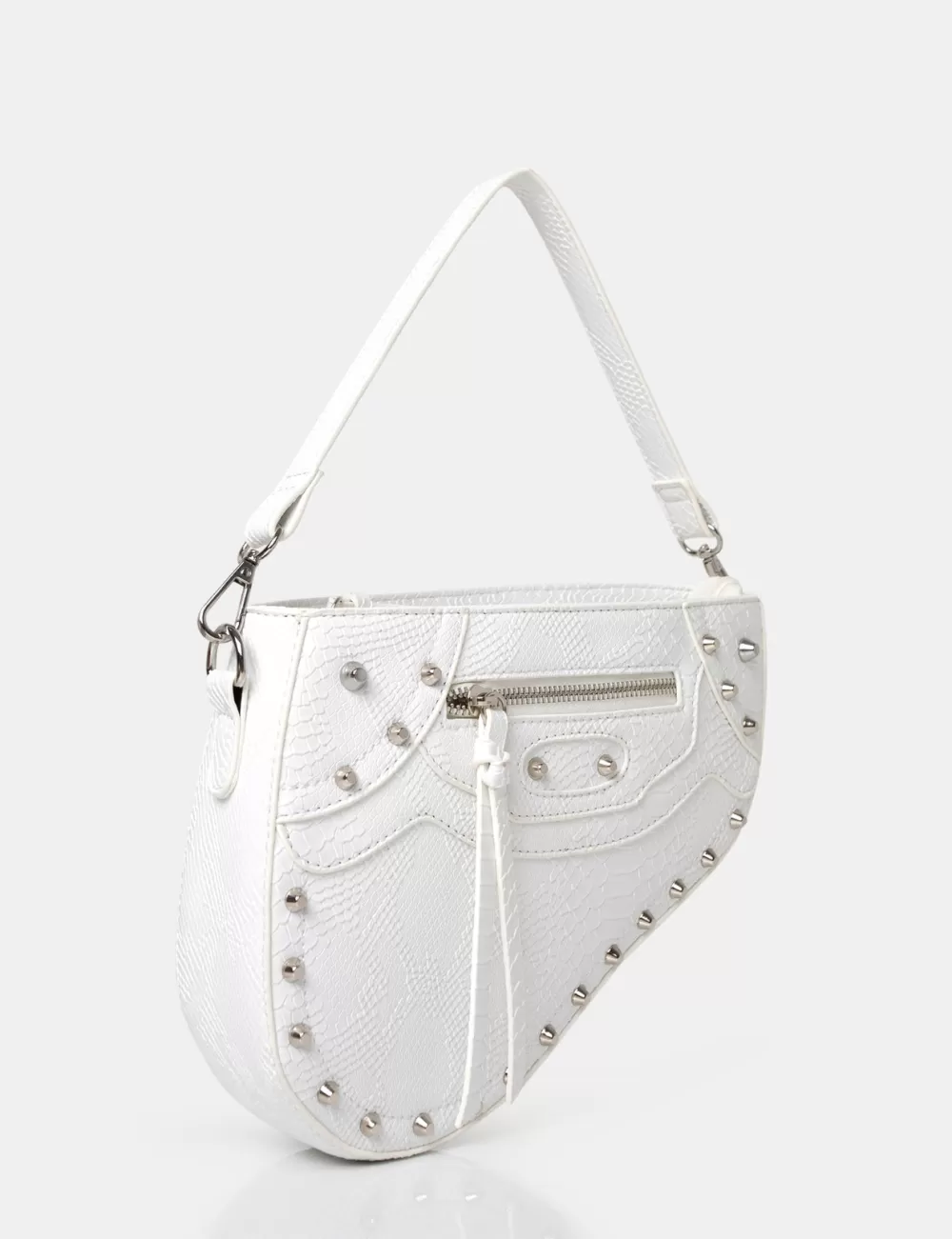 Sale Public Desire The Fox Croc Studded Saddle Shoulder Bag White