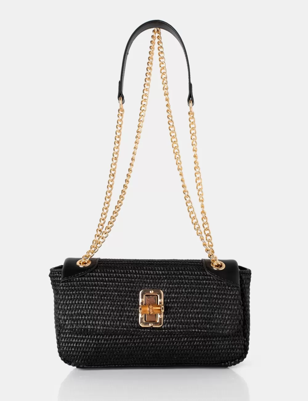 Flash Sale Public Desire The Mara Raffia Gold Chain Detail Adjustable Shoulder Bag Black