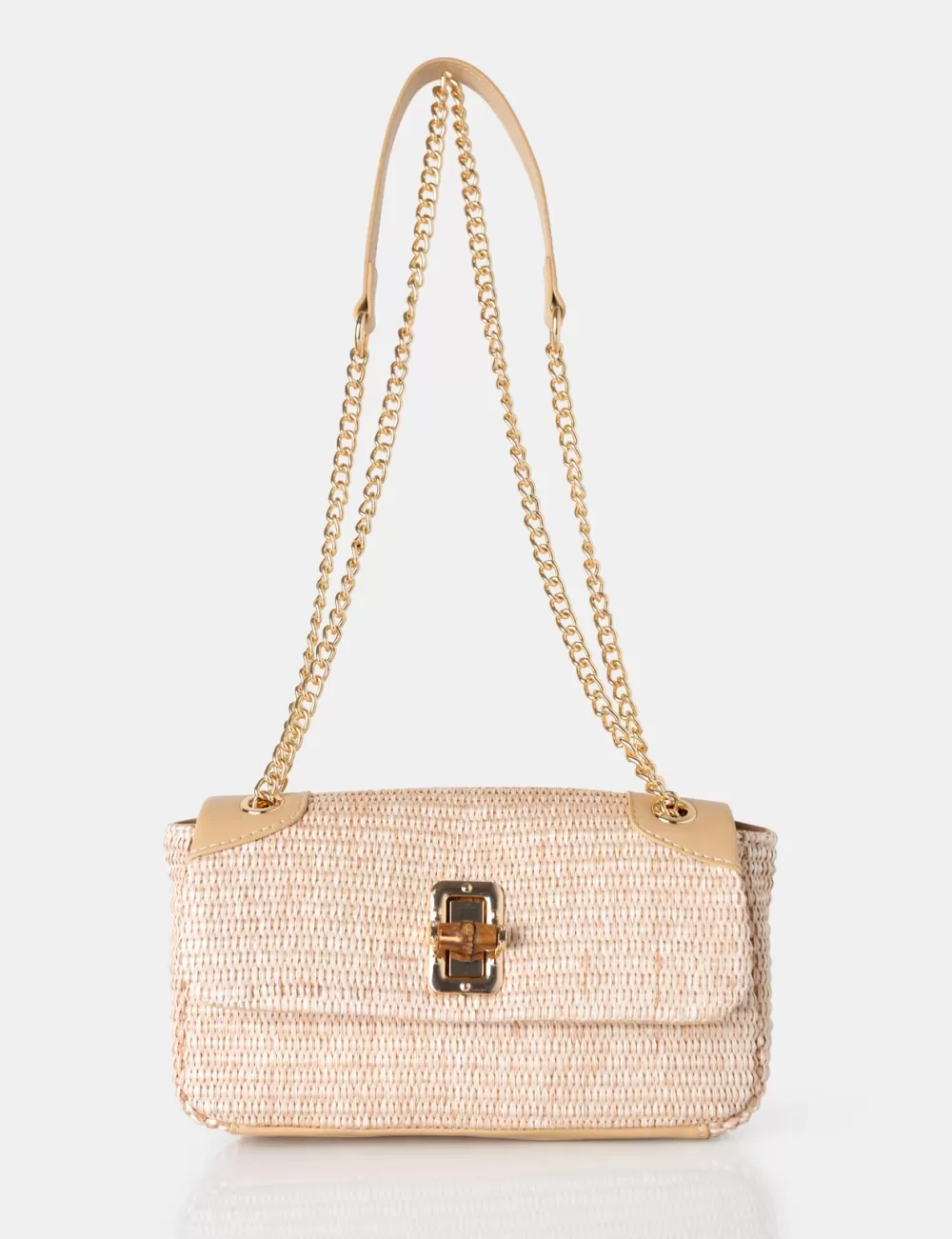 Cheap Public Desire The Mara Natural Raffia Gold Chain Detail Adjustable Shoulder Bag Neutral