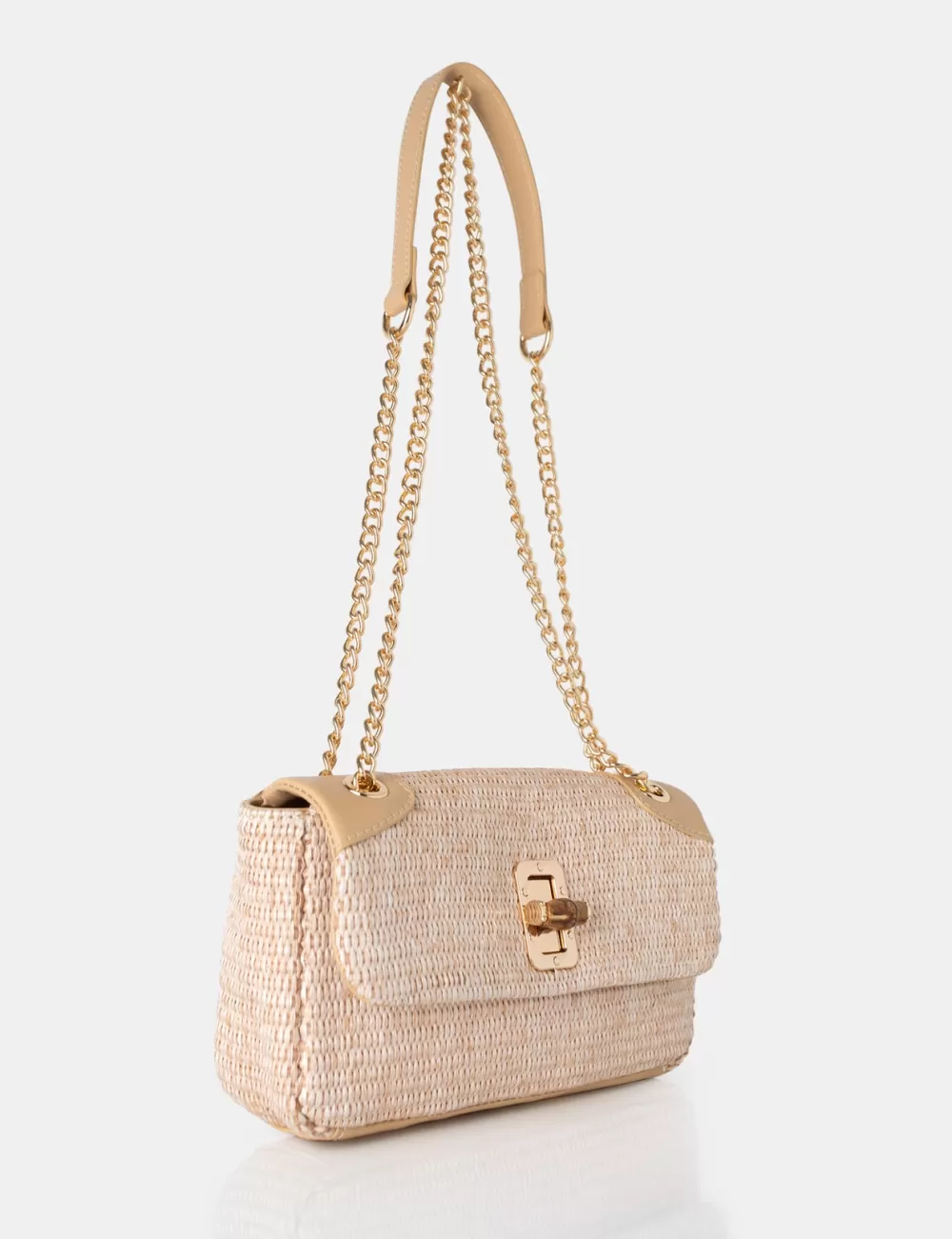 Cheap Public Desire The Mara Natural Raffia Gold Chain Detail Adjustable Shoulder Bag Neutral
