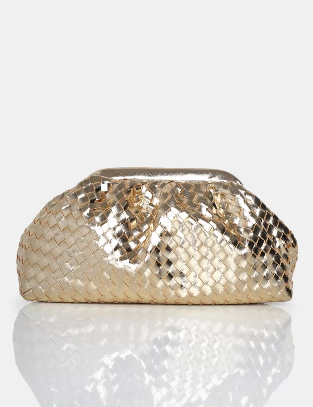 Best Sale Public Desire The Project Metallic Weave Clutch Bag Gold