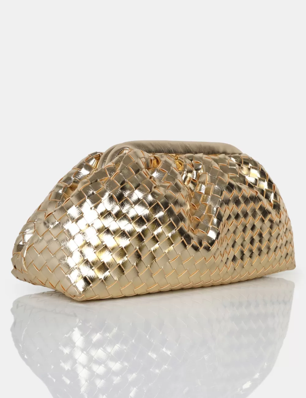 Best Sale Public Desire The Project Metallic Weave Clutch Bag Gold