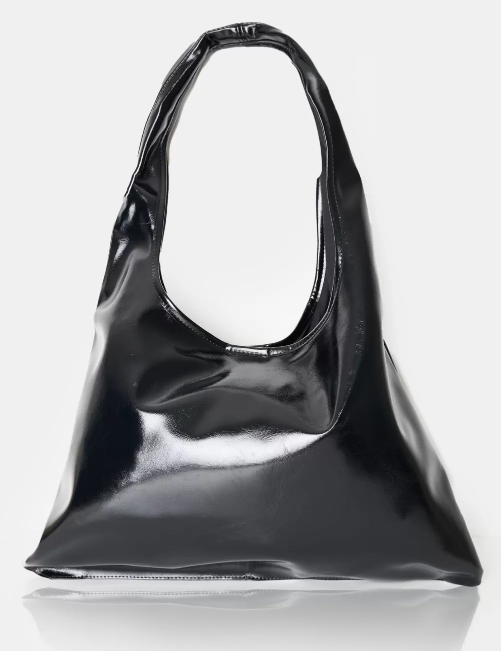 Discount Public Desire The Shadow Black Patent Slouchy Hobo Tote Bag