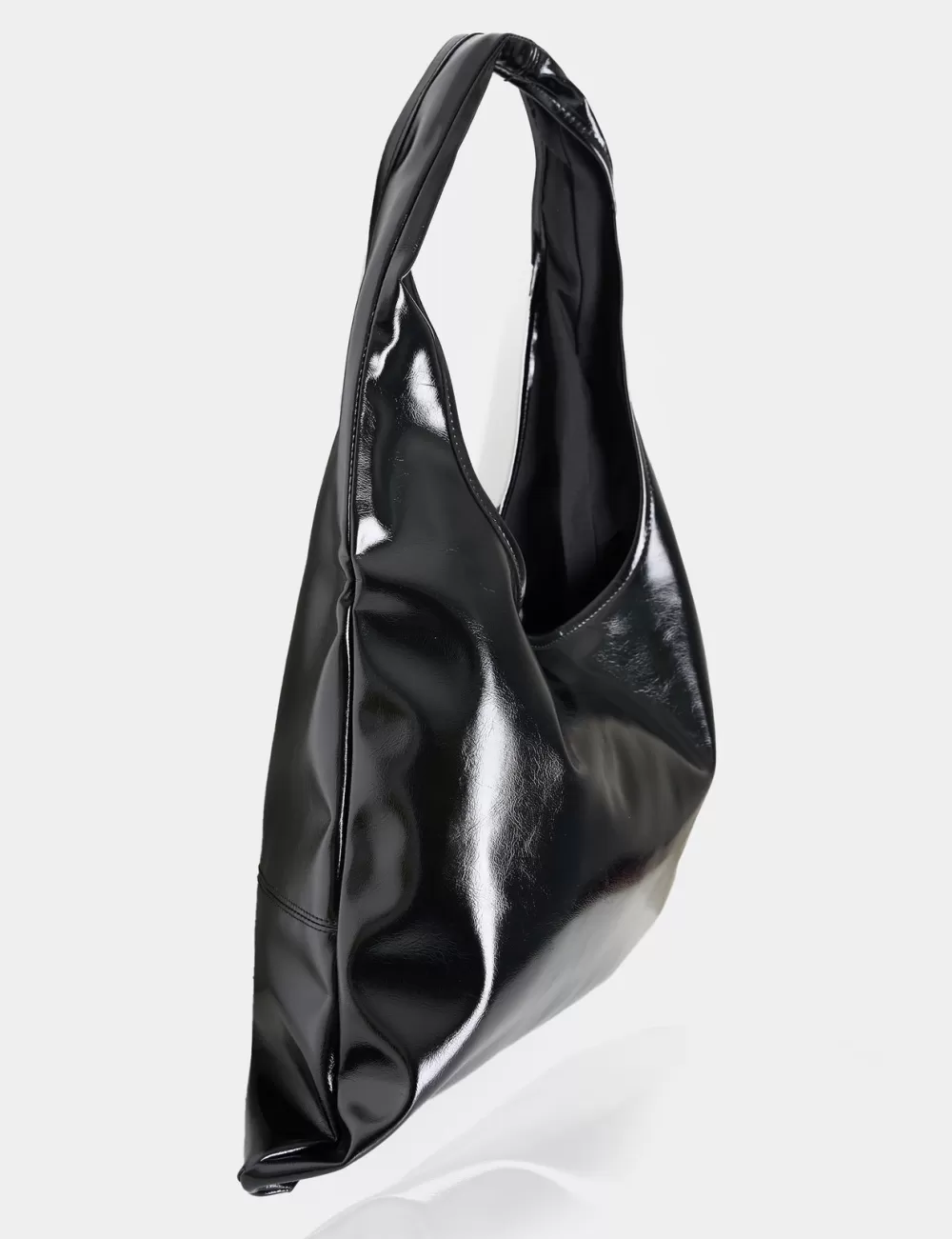 Discount Public Desire The Shadow Black Patent Slouchy Hobo Tote Bag