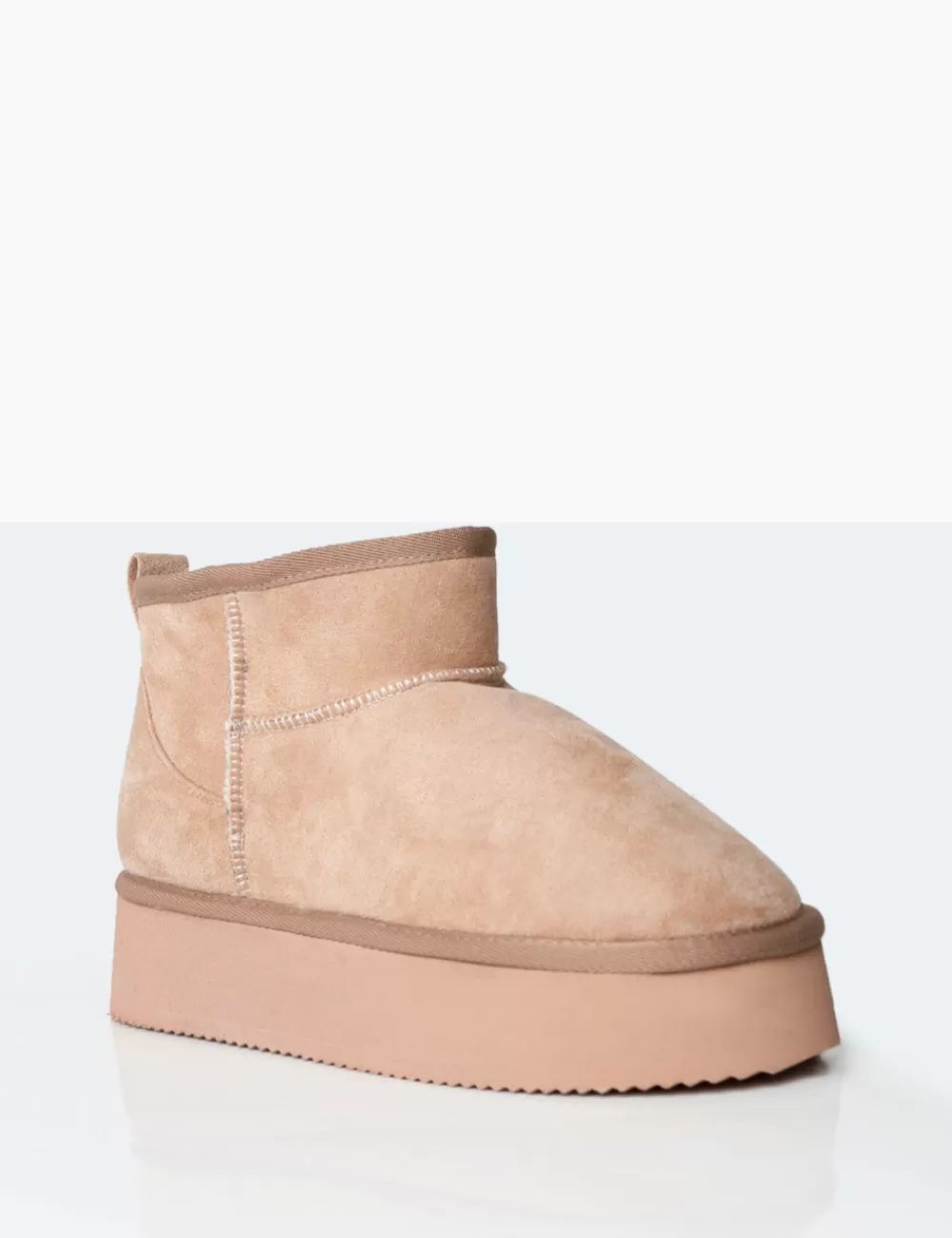 Hot Public Desire Theo Beige Faux Suede Ultra Mini Ankle Platform Boots