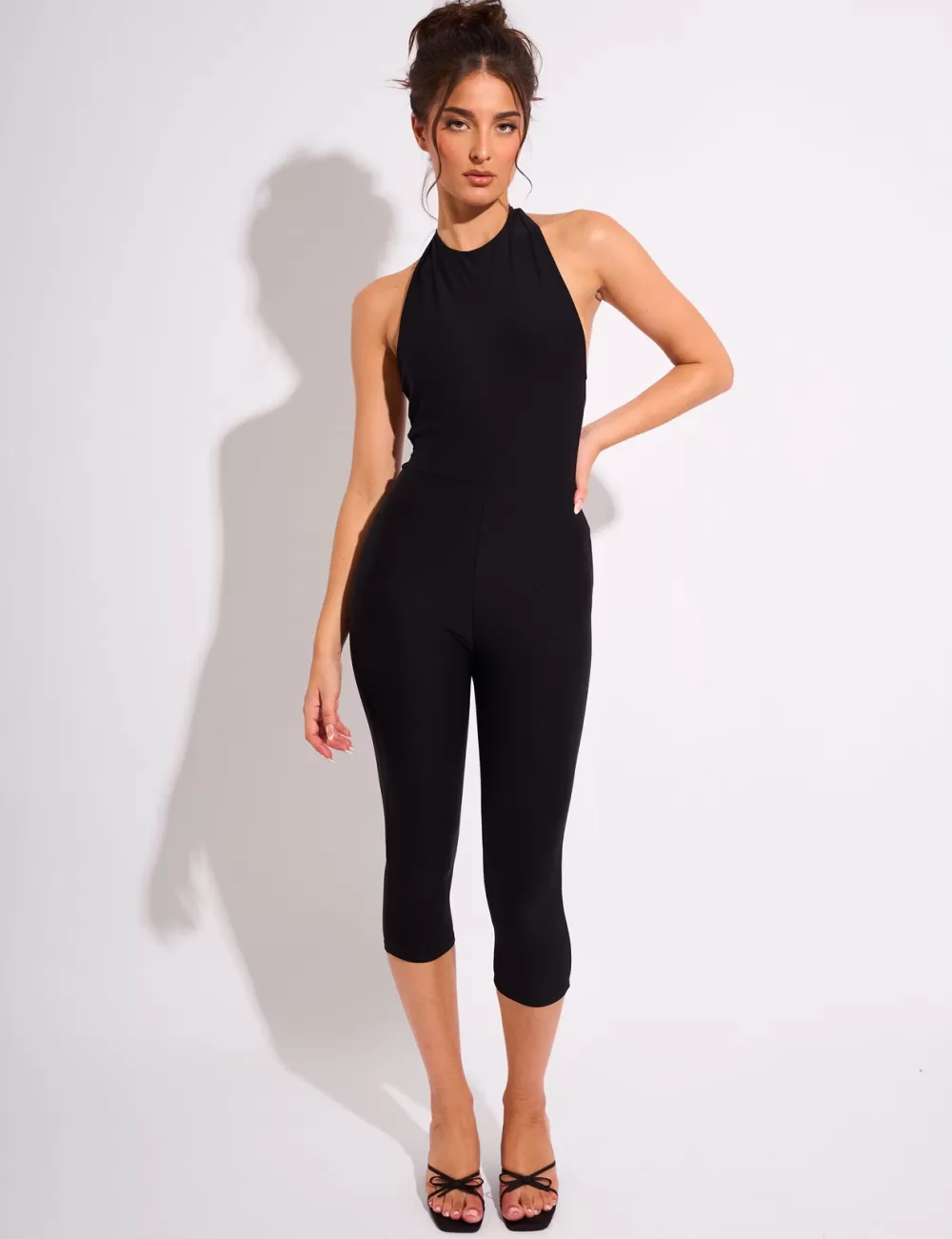 Flash Sale Public Desire Tie Back Luxe Slinky Capri Jumpsuit Black