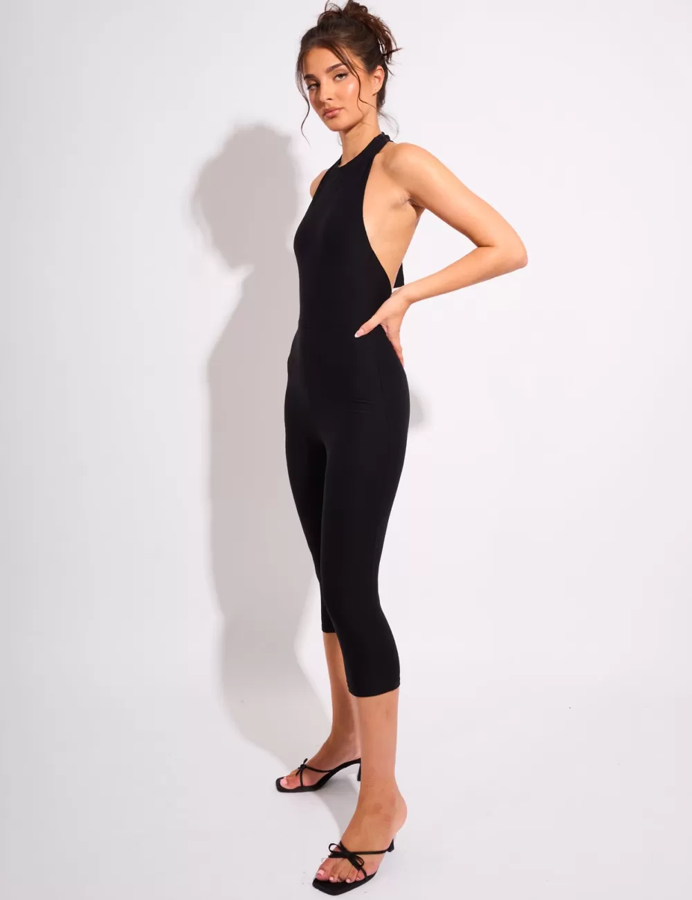 Flash Sale Public Desire Tie Back Luxe Slinky Capri Jumpsuit Black