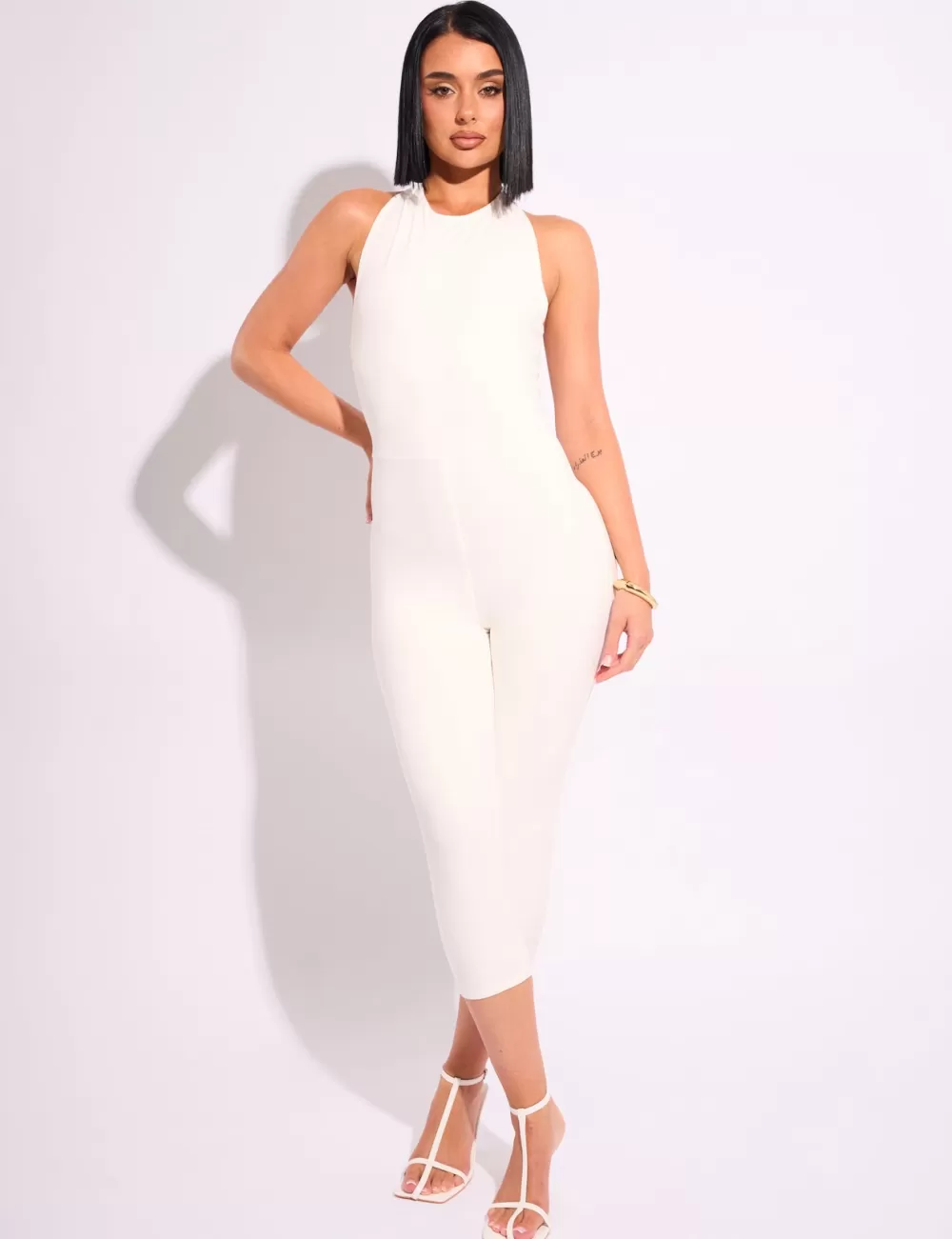 Online Public Desire Tie Back Luxe Slinky Capri Jumpsuit White Stone