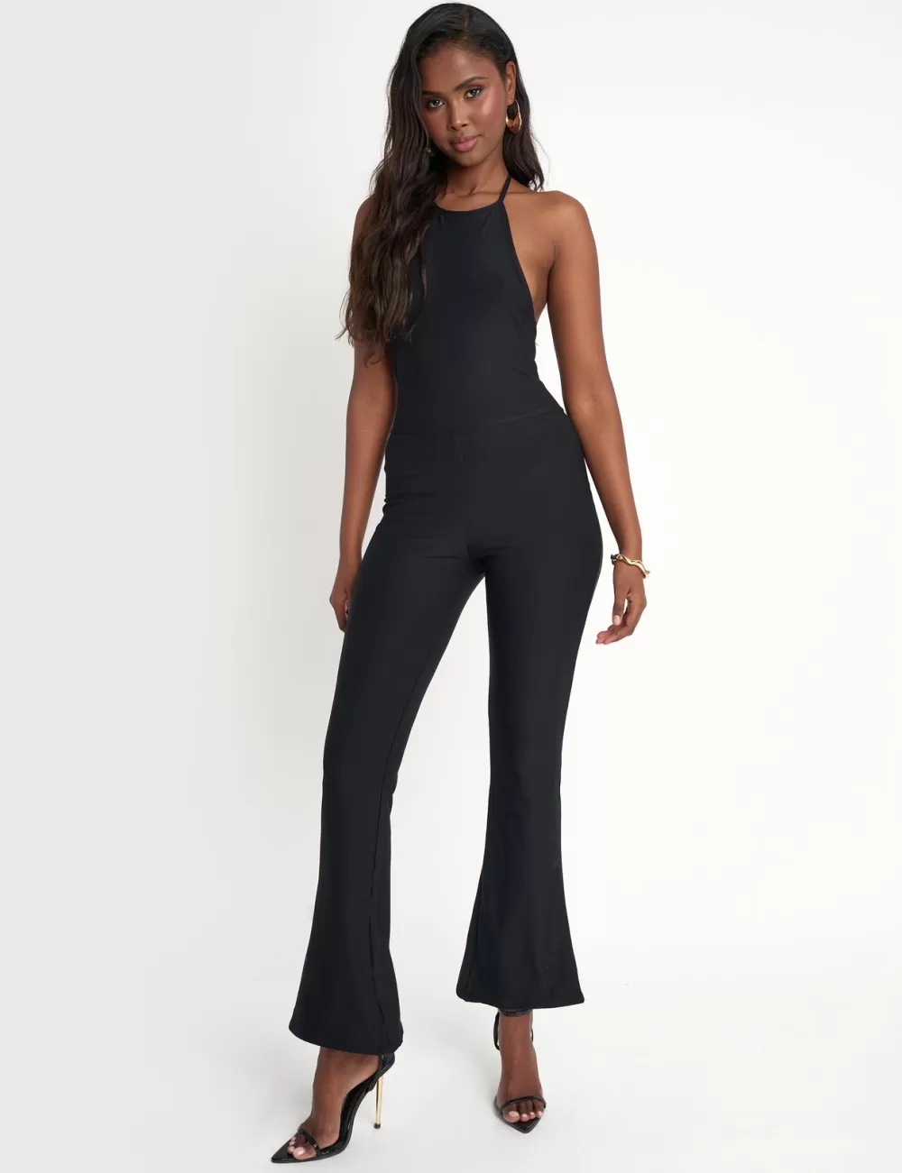 New Public Desire Tie Back Luxe Slinky Jumpsuit B Lack