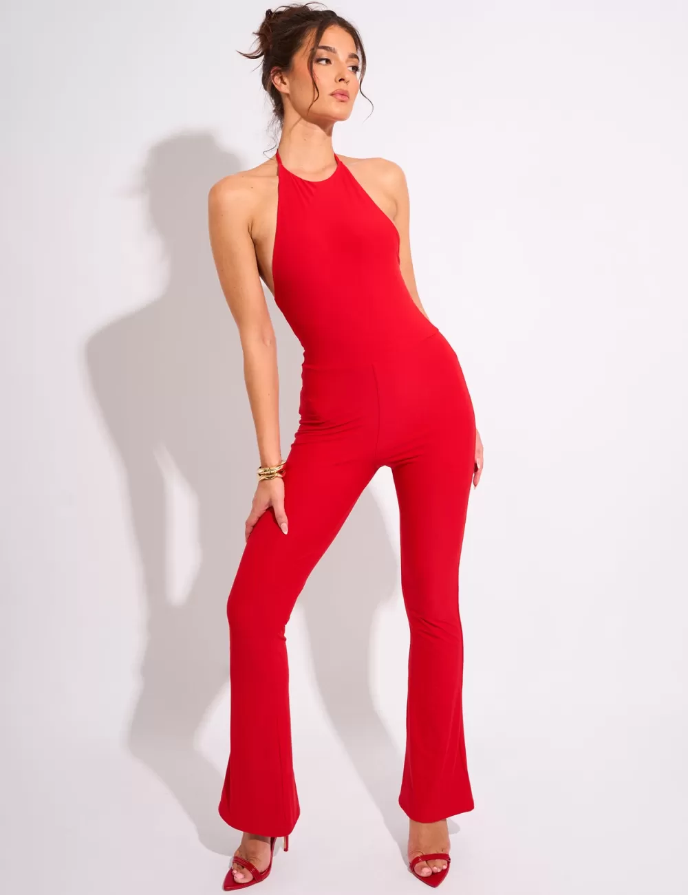 Online Public Desire Tie Back Luxe Slinky Jumpsuit Red