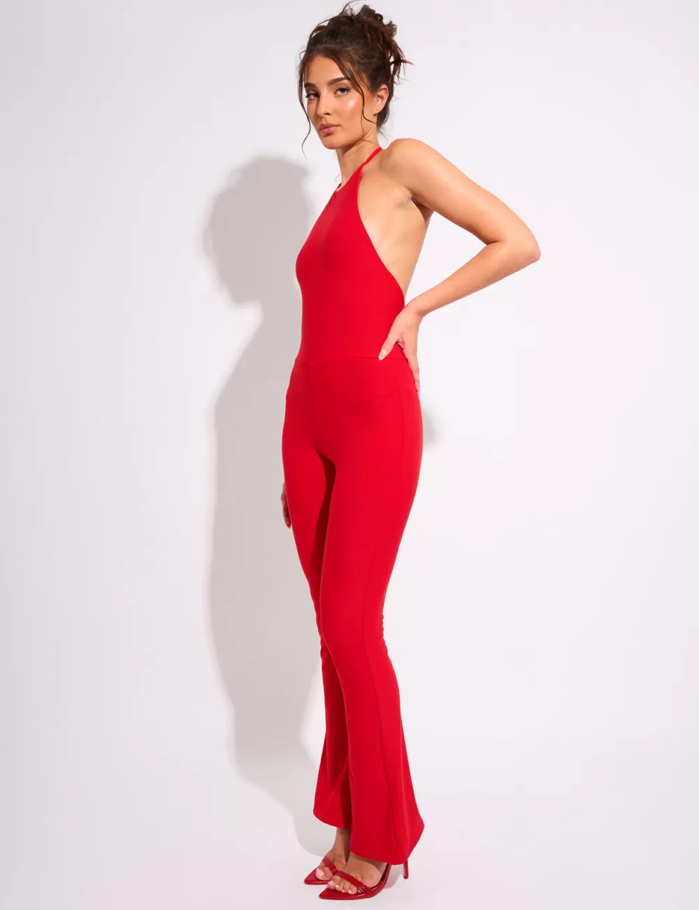 Online Public Desire Tie Back Luxe Slinky Jumpsuit Red