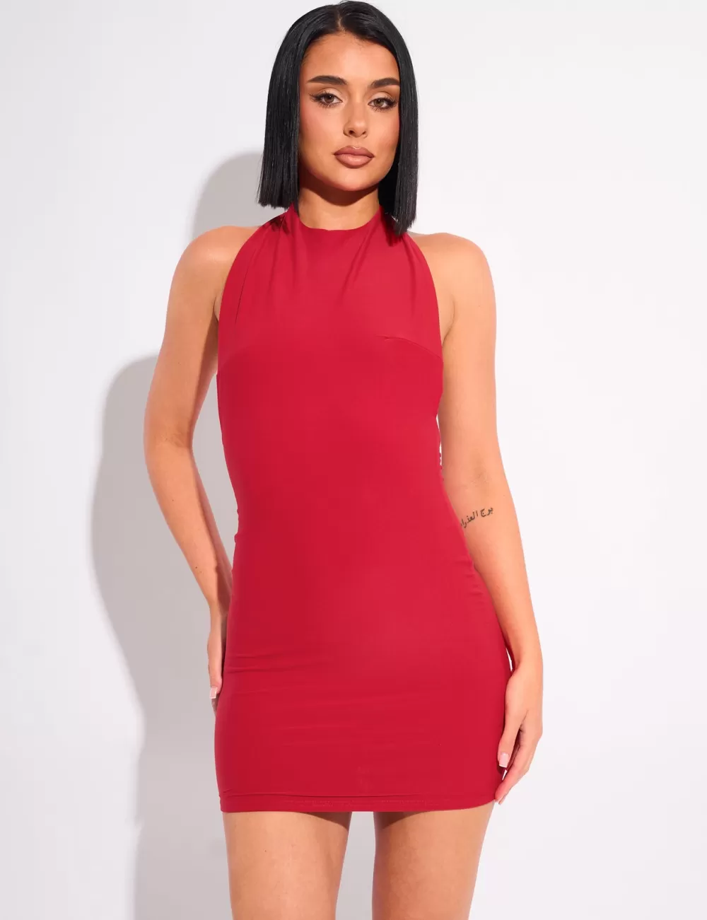 Online Public Desire Tie Back Luxe Slinky Mini Dress Red