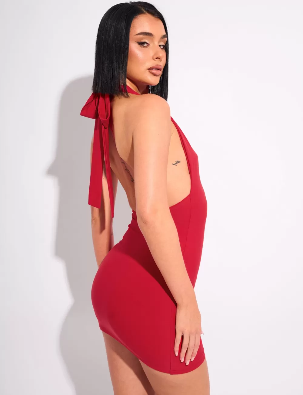 Online Public Desire Tie Back Luxe Slinky Mini Dress Red