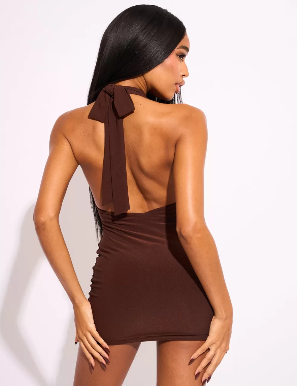 Shop Public Desire Tie Back Mini Dress Chocolate