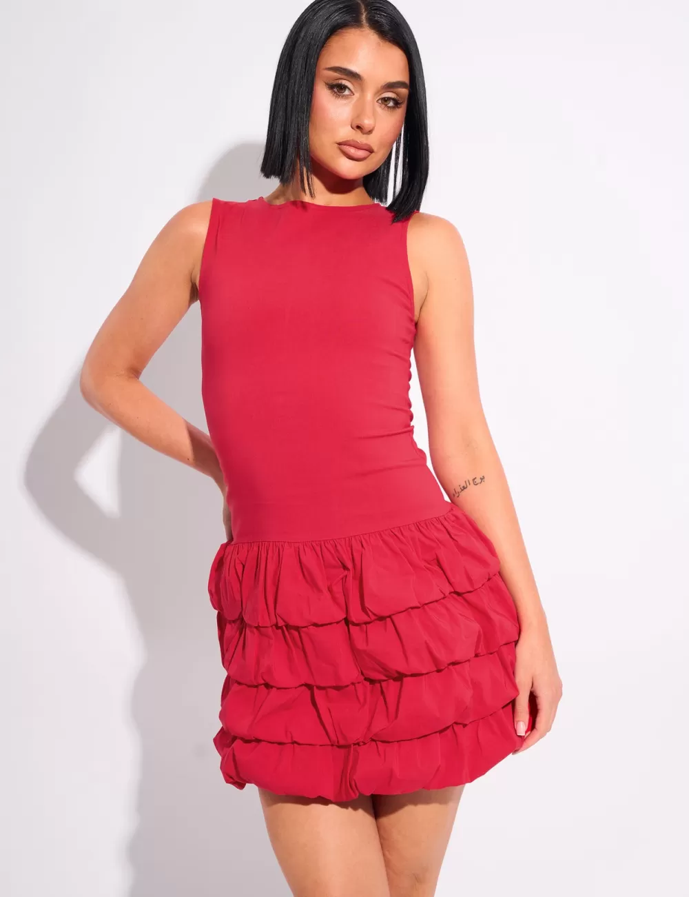 Discount Public Desire Tie Ruffle Hem Racer Mini Dress Red