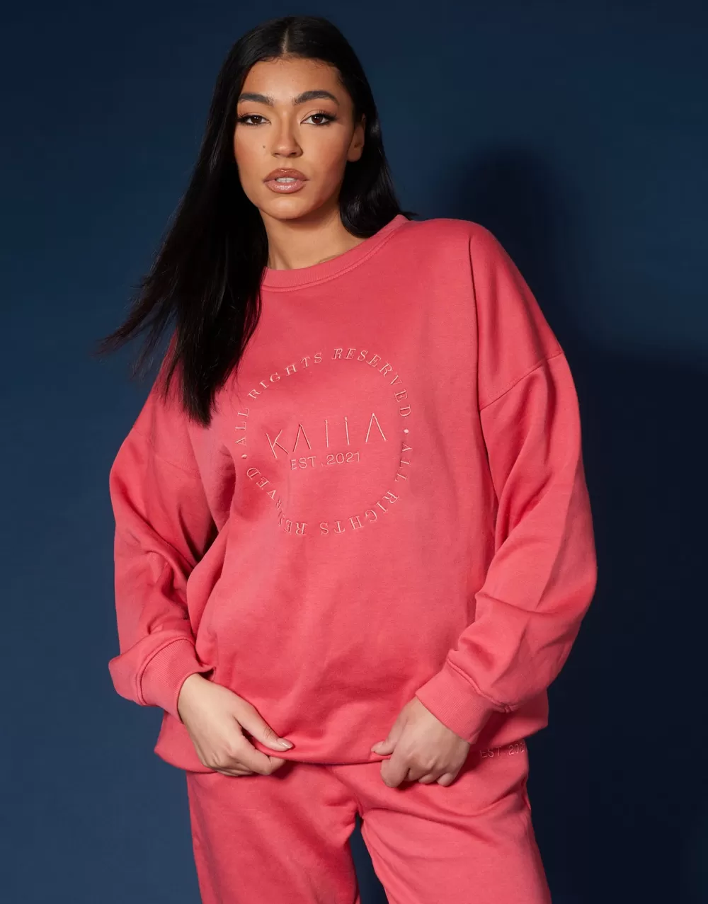 Fashion Public Desire Tonal Embroidery Sweatshirt Coral Orange