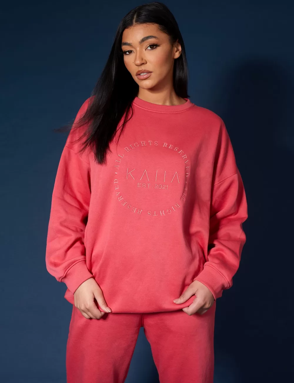 Fashion Public Desire Tonal Embroidery Sweatshirt Coral Orange