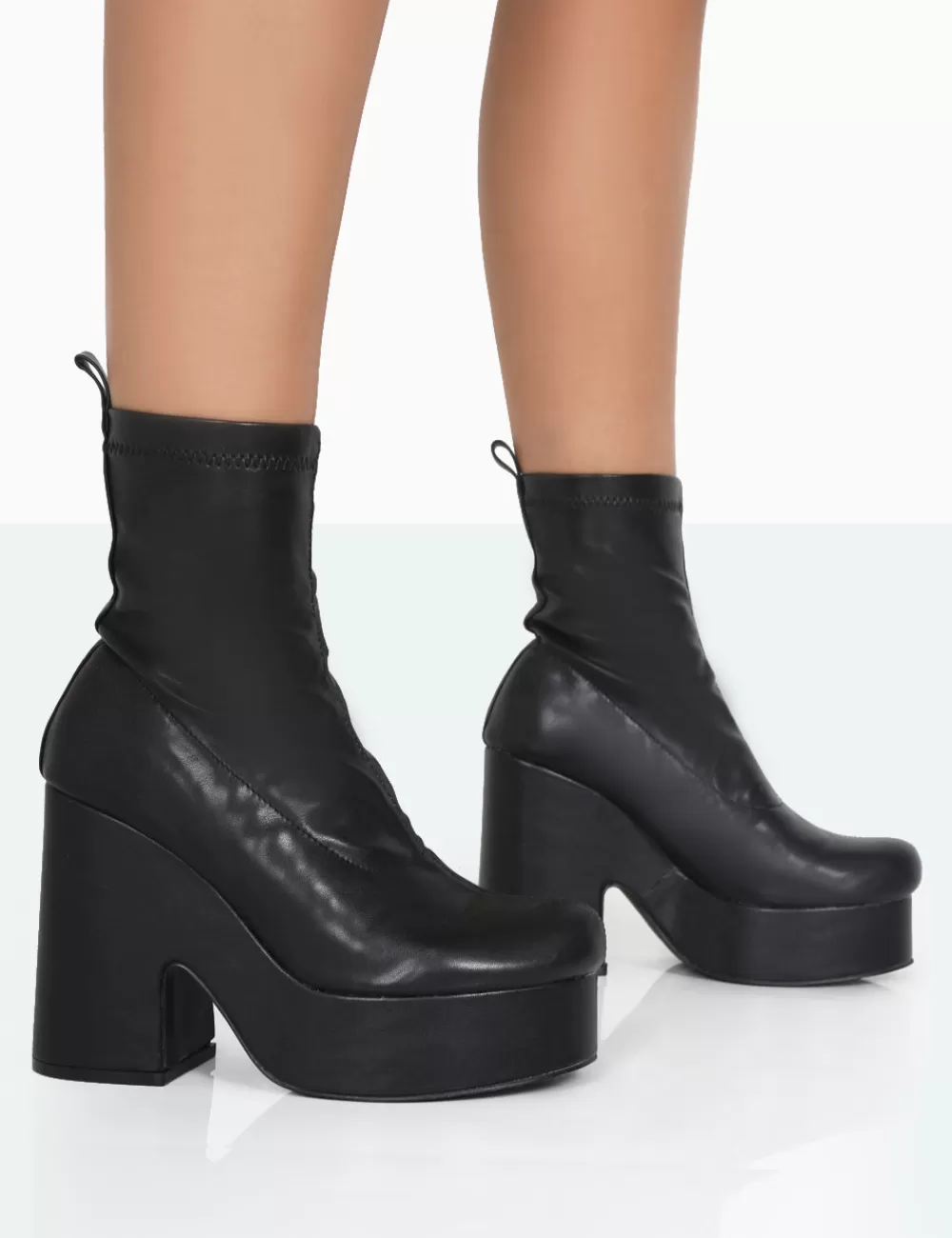 Shop Public Desire Trix Black Stretch PU Platform Ankle Boots