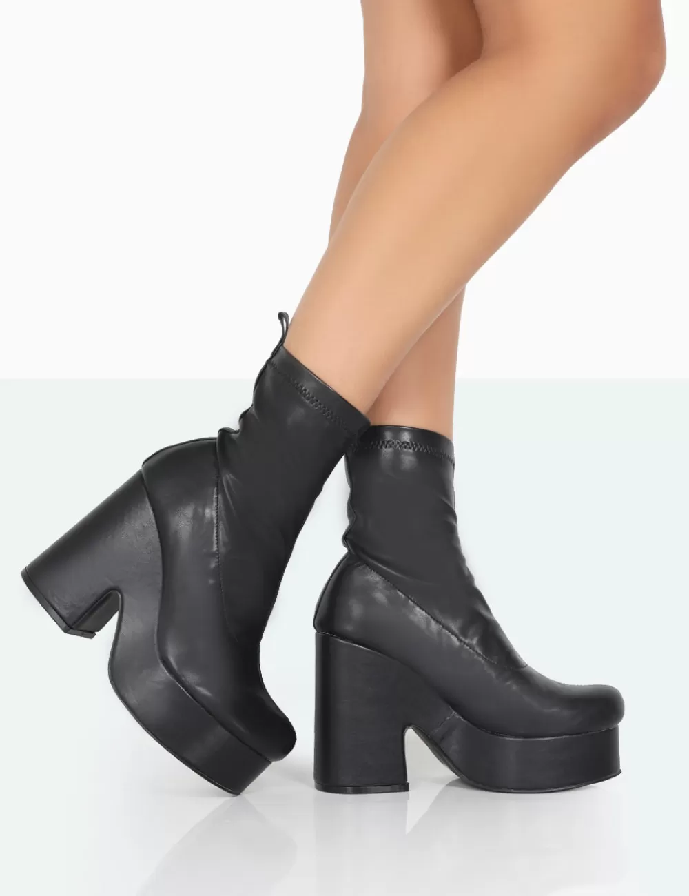 Shop Public Desire Trix Black Stretch PU Platform Ankle Boots