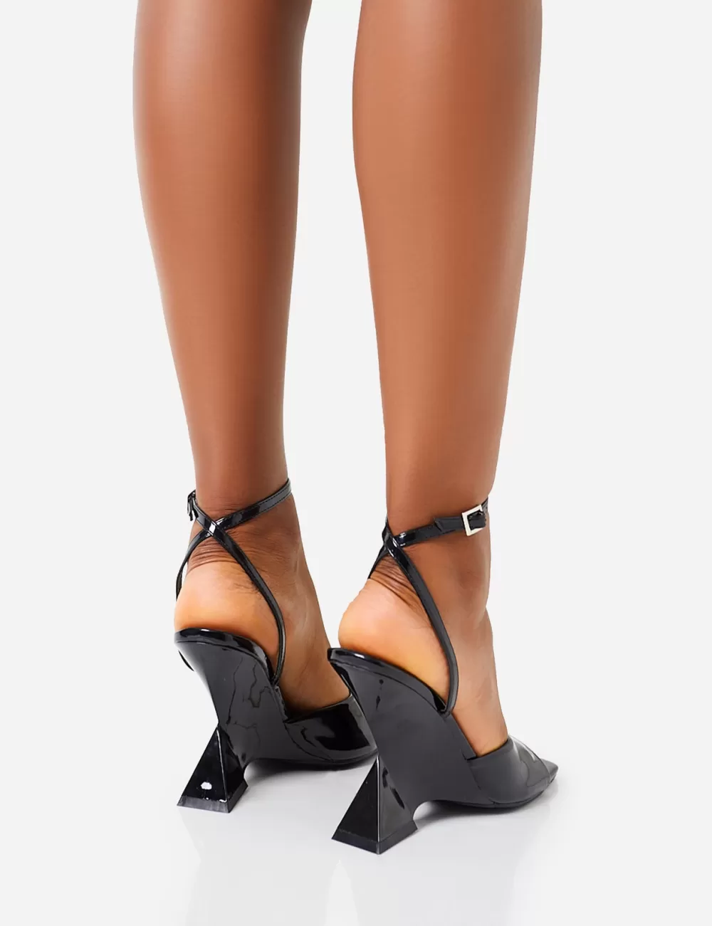 Best Sale Public Desire Twin Flame Wrap Around Barely There Inverted Wedged High Heels Black