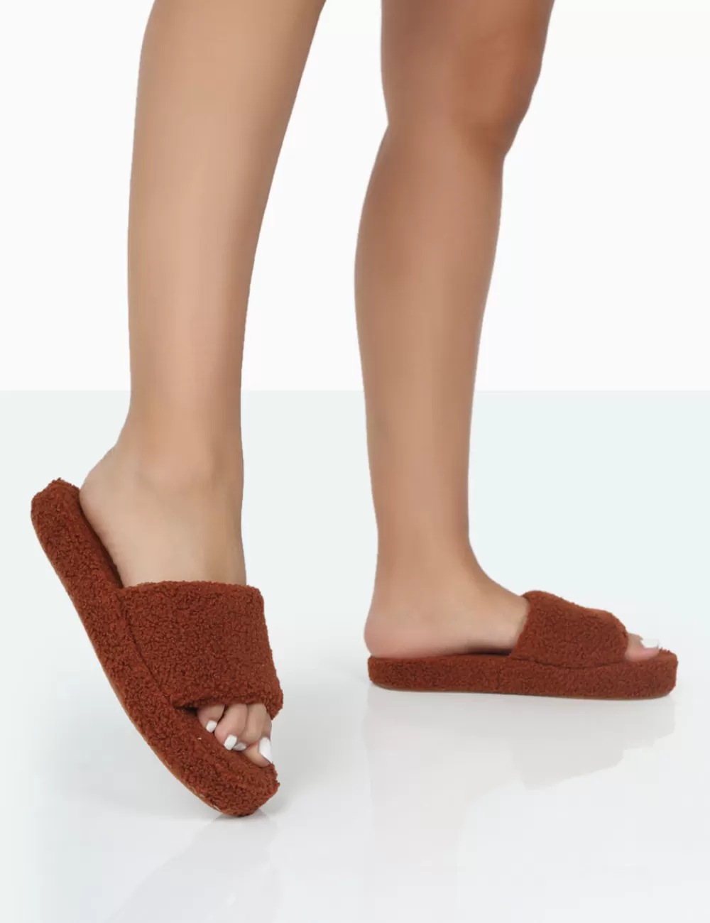 Cheap Public Desire Vale Borg Fluffy Slider Slipper Brown