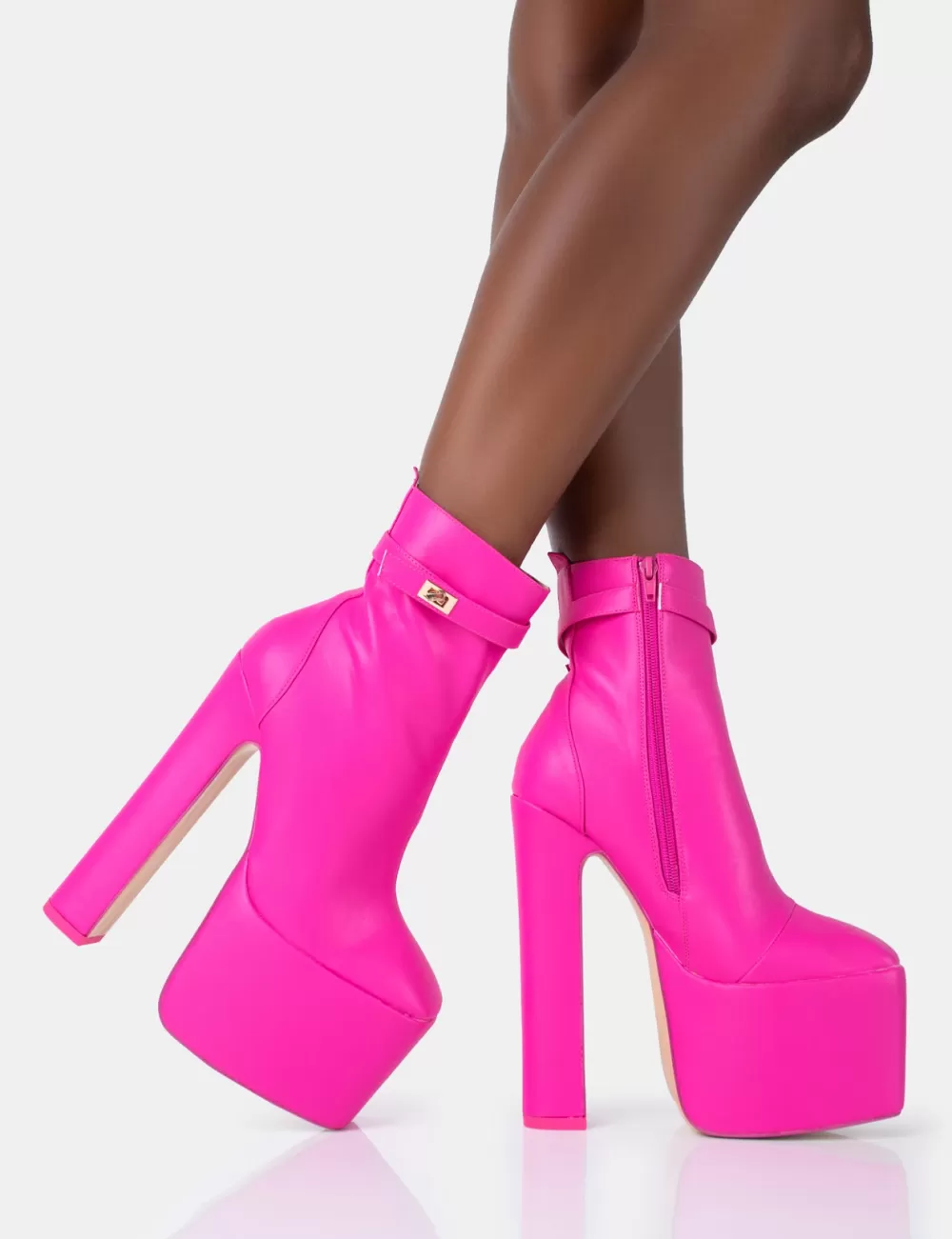 Flash Sale Public Desire Vally Hot PU Extreme Platform Square Block Heeled Ankle Boots Pink