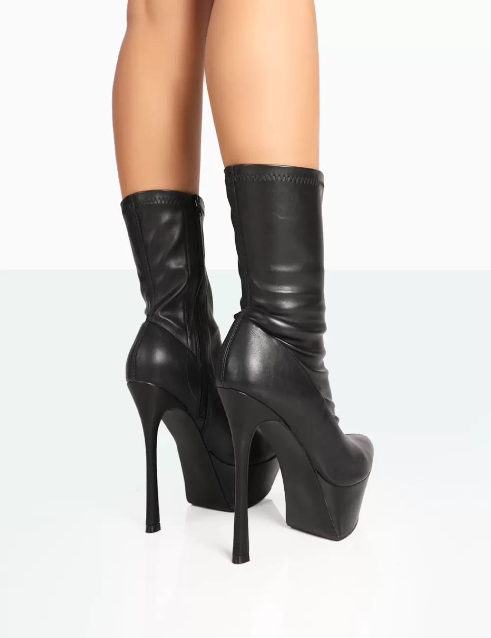 Outlet Public Desire Vegas Black Grain Pointed Stiletto Platform Heeled Ankle Boots