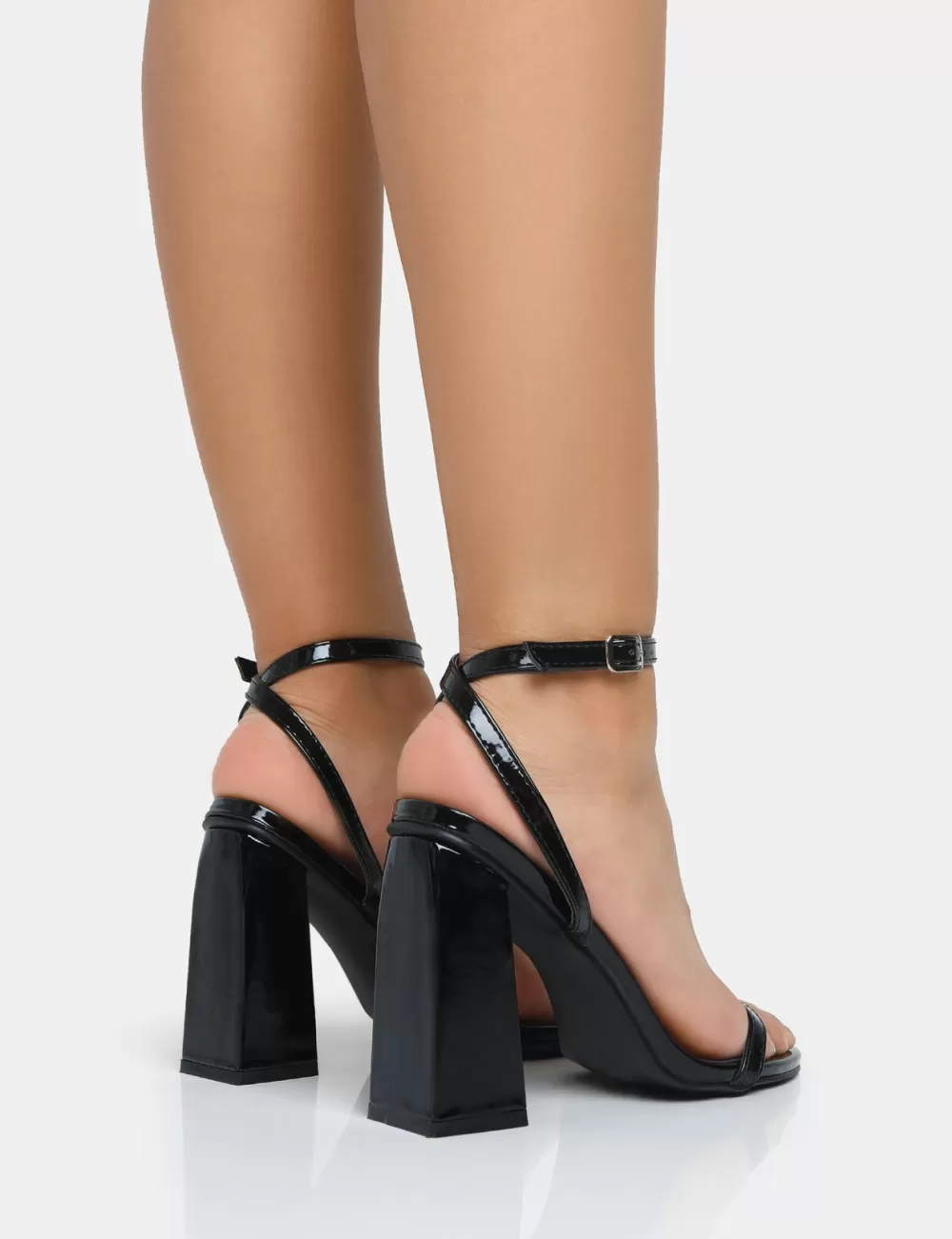 Best Public Desire Vella Patent Barely There Round Toe Block Heels Black