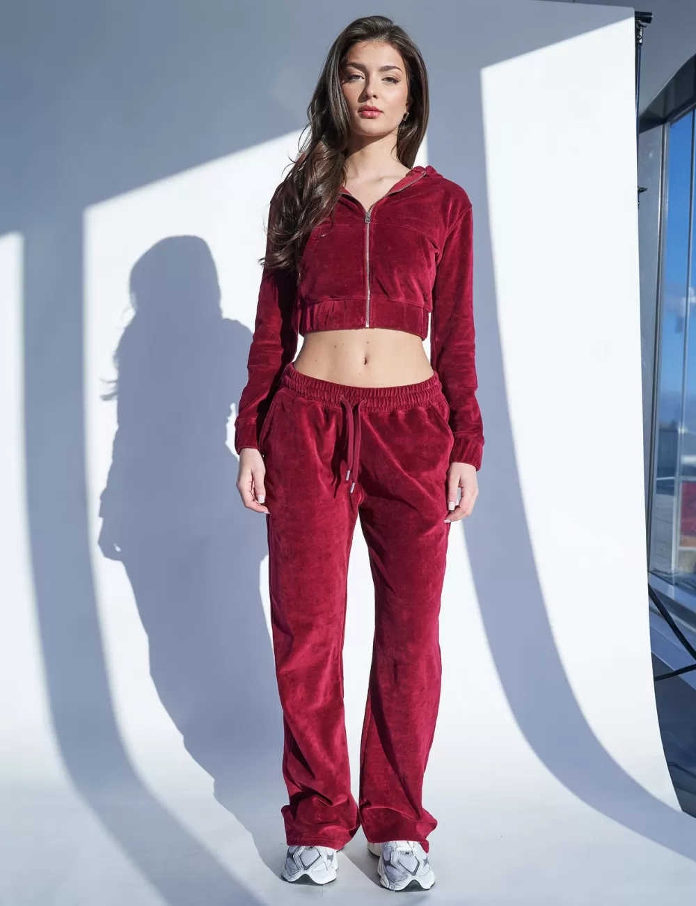 Flash Sale Public Desire Velour Fla Trousers Cherry Red