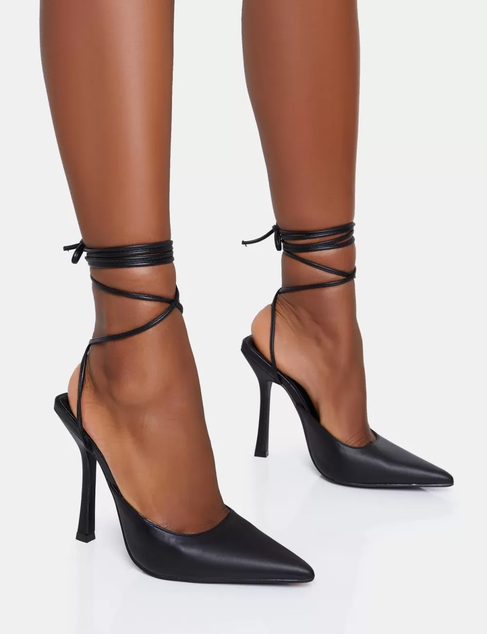 Best Public Desire Verity Pu Slingback Lace Up Pointed Court Stiletto Heels Black