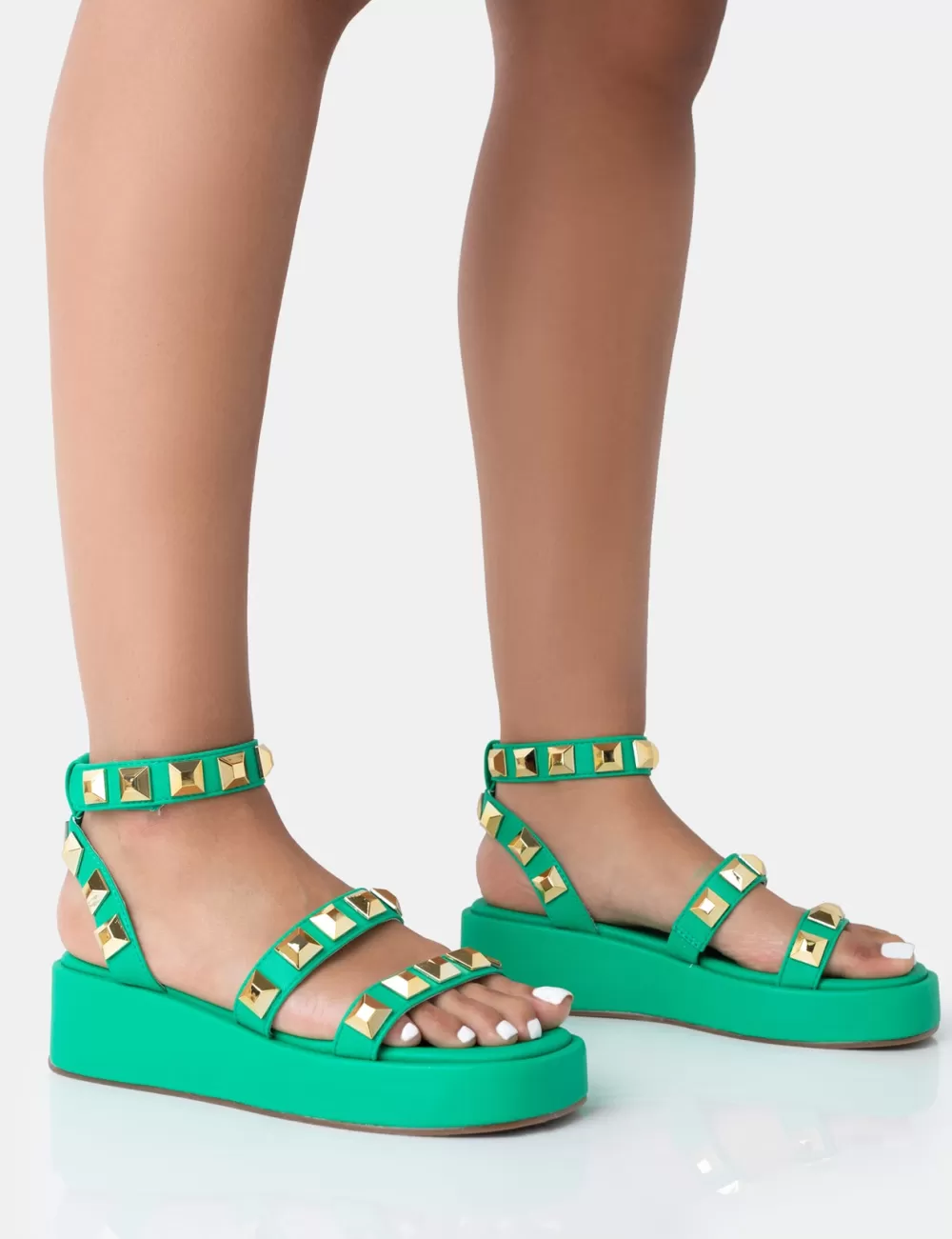 Clearance Public Desire Wade Studded Strappy Platform Sandals Green