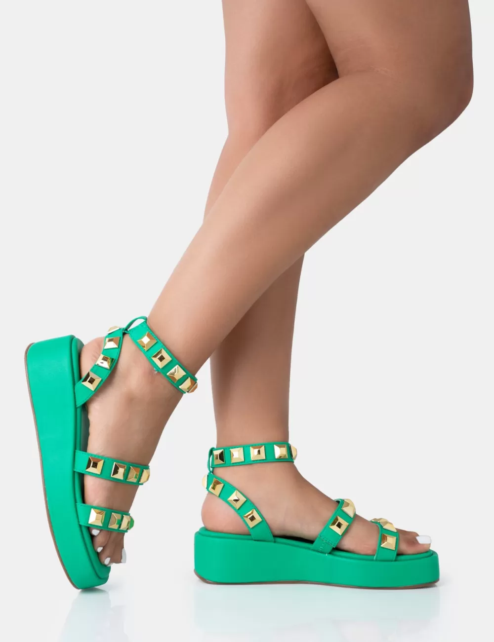 Clearance Public Desire Wade Studded Strappy Platform Sandals Green