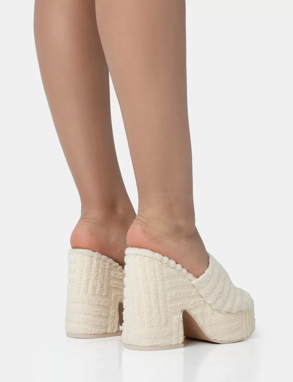 Online Public Desire Wavez Ecru Terry Towelling Round Toe Platform Block Heel Mules Neutral