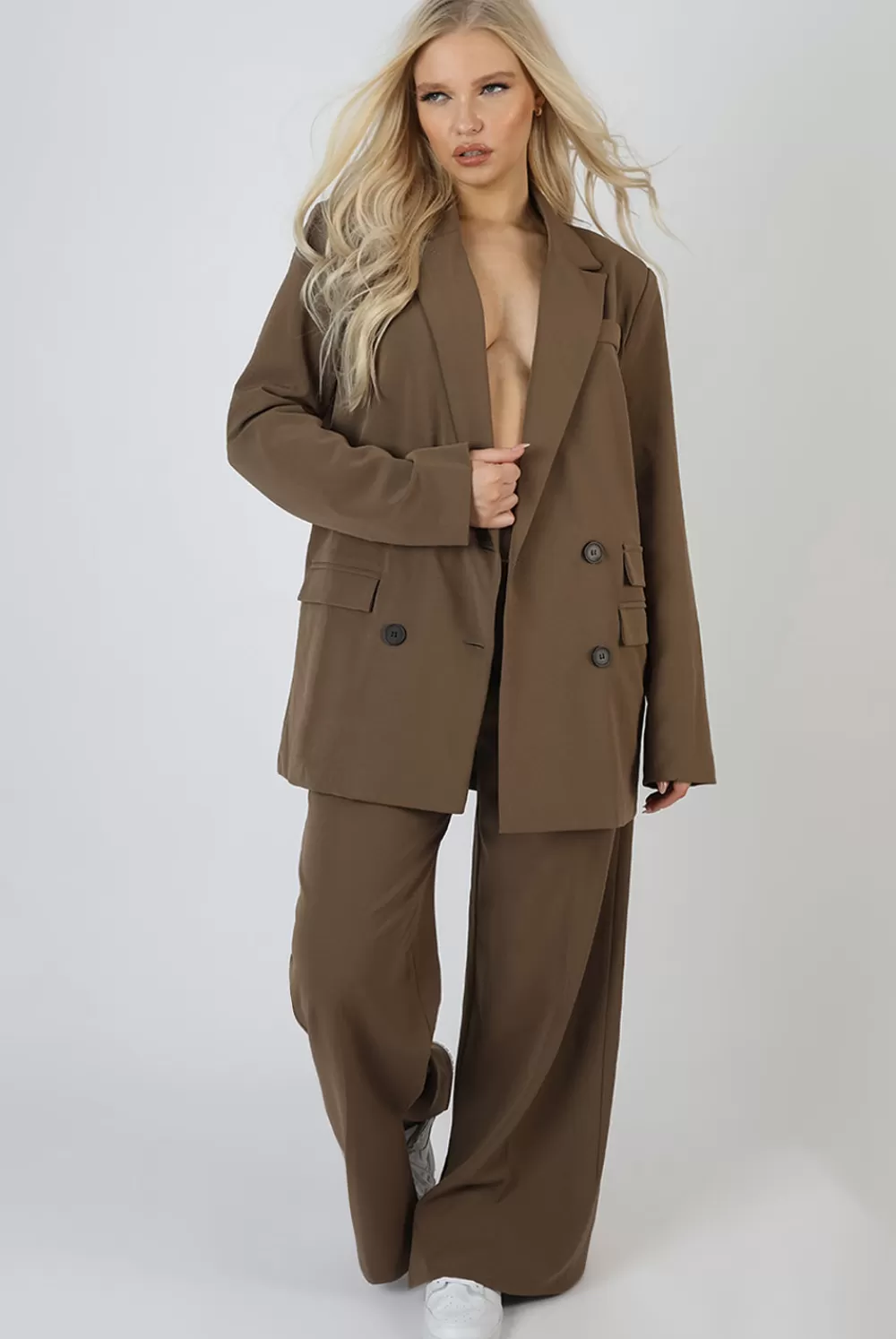 Discount Public Desire Wide Leg Split Hem Tailored Trousers Mushroom Brown