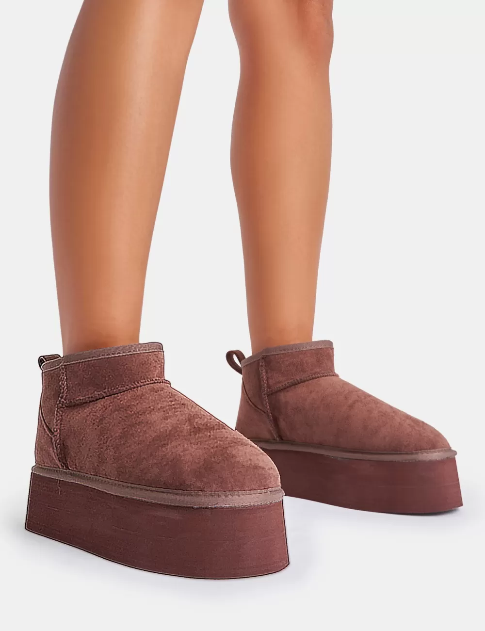 Cheap Public Desire Willow Chocolate Faux Suede Ultra Mini Ankle Triple Platform Boots Brown