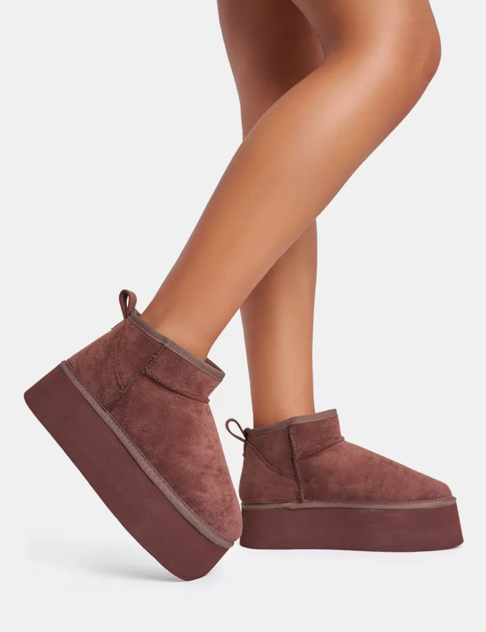 Cheap Public Desire Willow Chocolate Faux Suede Ultra Mini Ankle Triple Platform Boots Brown