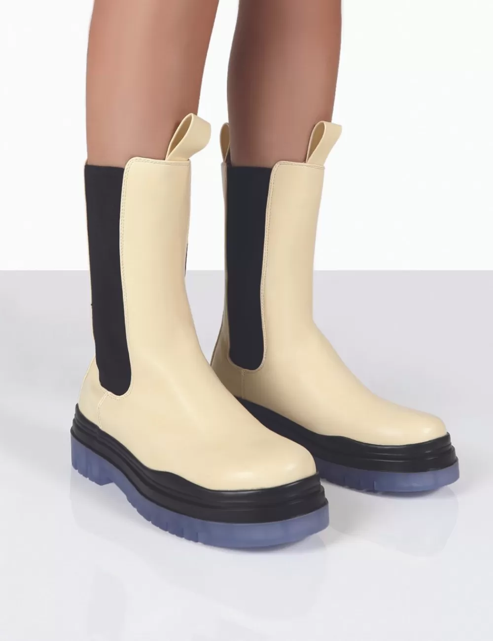 Cheap Public Desire Winter Wide Fit Off Ankle Chunky Sole Chelsea Boots White