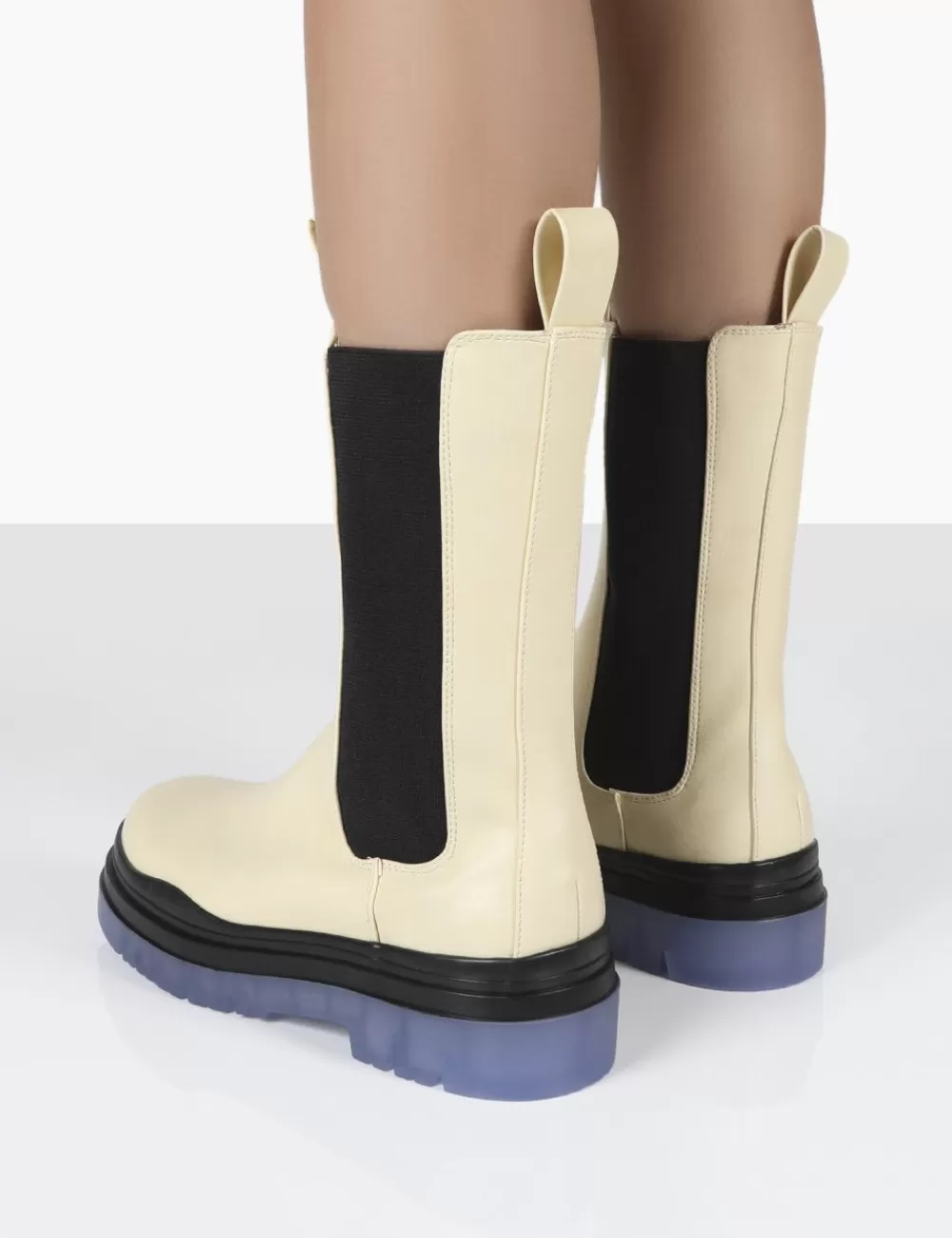 Cheap Public Desire Winter Wide Fit Off Ankle Chunky Sole Chelsea Boots White