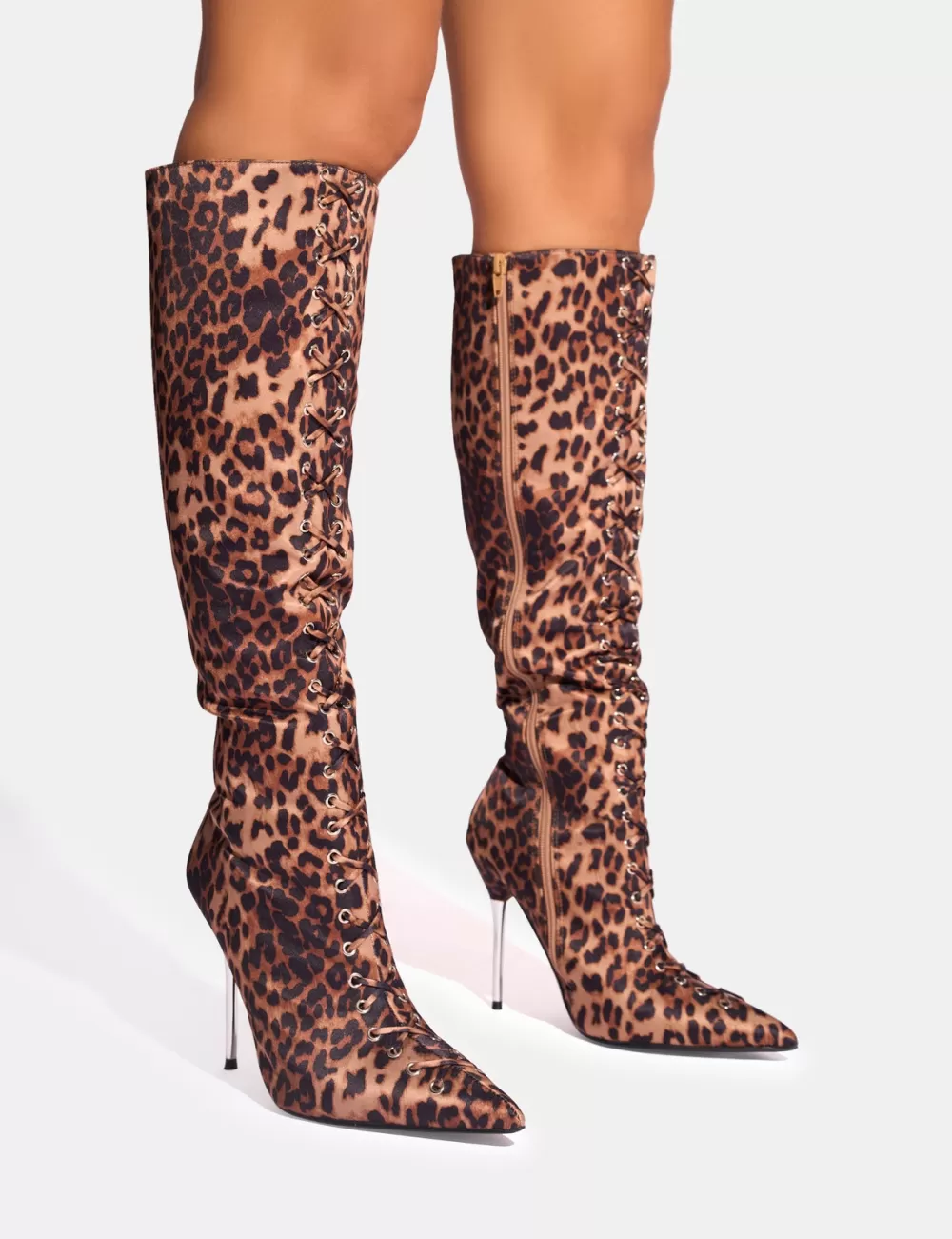 Cheap Public Desire Witchcraft Lace Up Knee High Boots Leopard