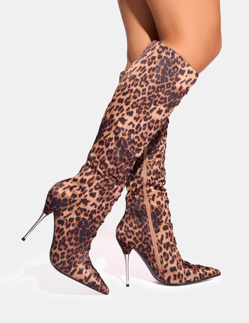 Cheap Public Desire Witchcraft Lace Up Knee High Boots Leopard