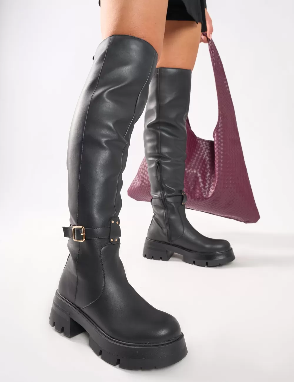 Clearance Public Desire Zelda Pocket and Zip Detail Over the Knee Boots Black