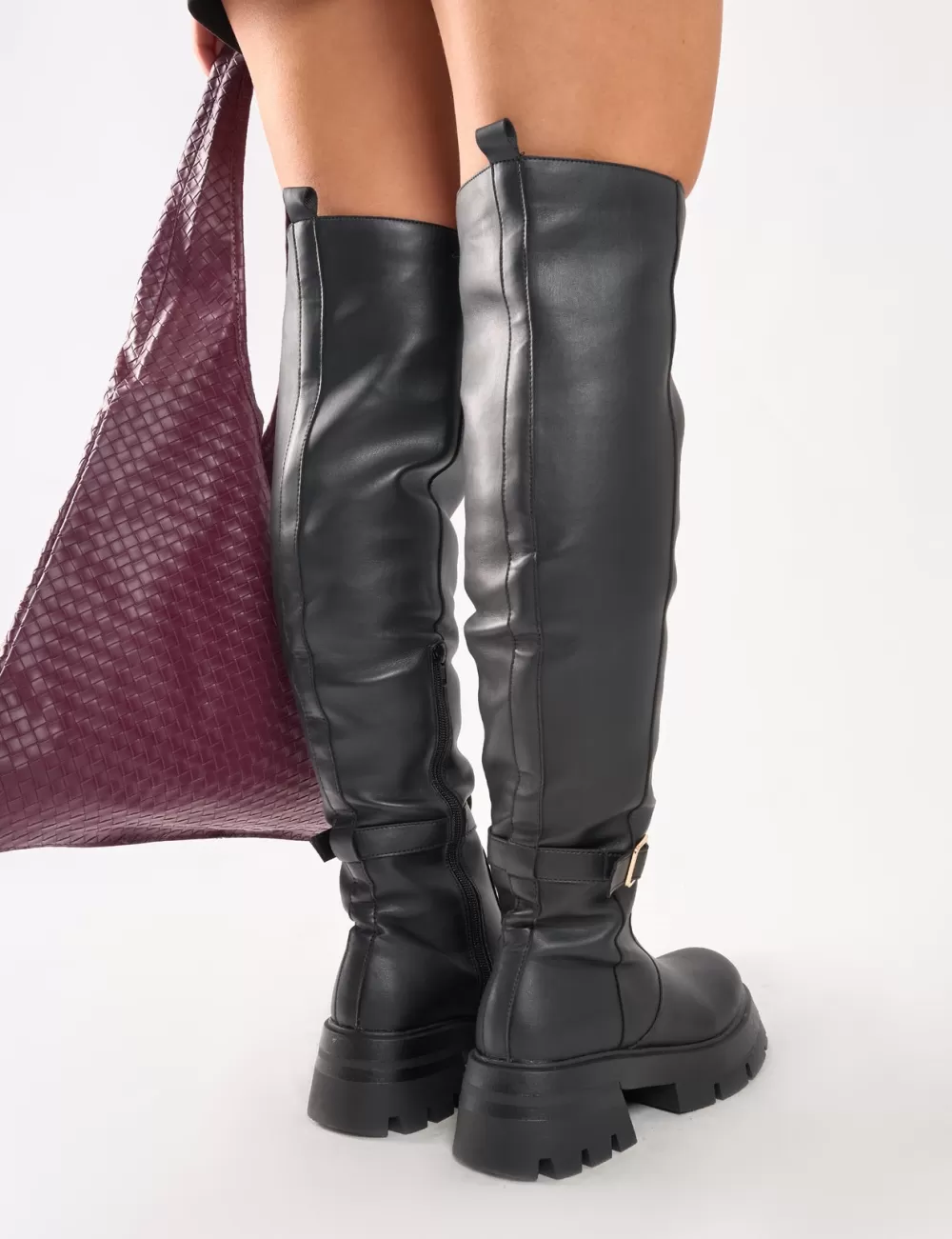 Clearance Public Desire Zelda Pocket and Zip Detail Over the Knee Boots Black