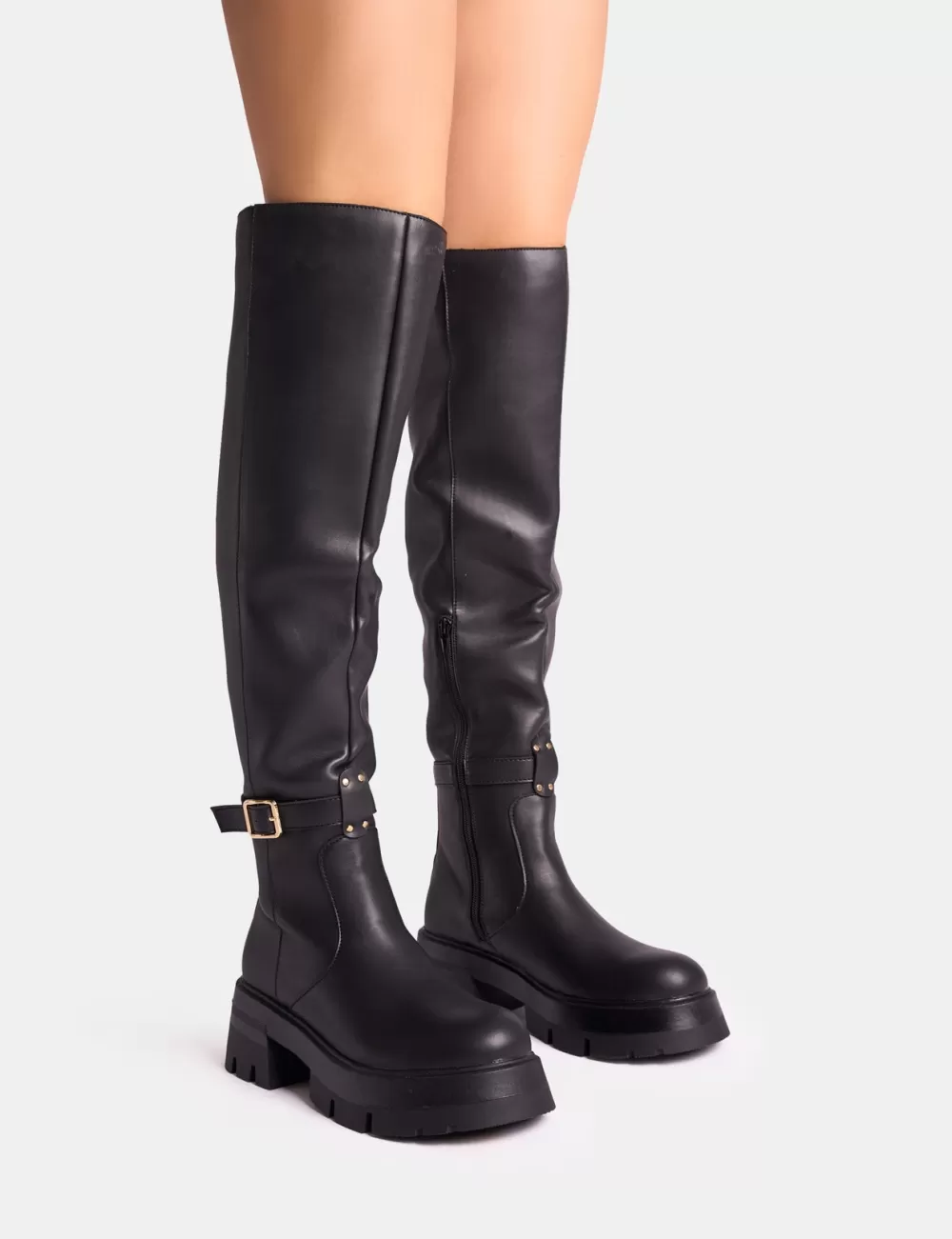 Clearance Public Desire Zelda Pocket and Zip Detail Over the Knee Boots Black