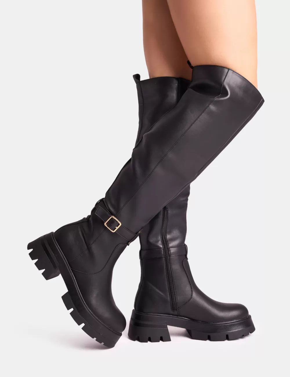 Clearance Public Desire Zelda Pocket and Zip Detail Over the Knee Boots Black