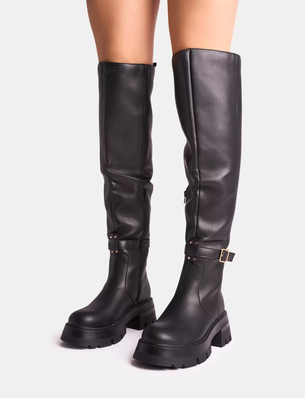 Clearance Public Desire Zelda Pocket and Zip Detail Over the Knee Boots Black